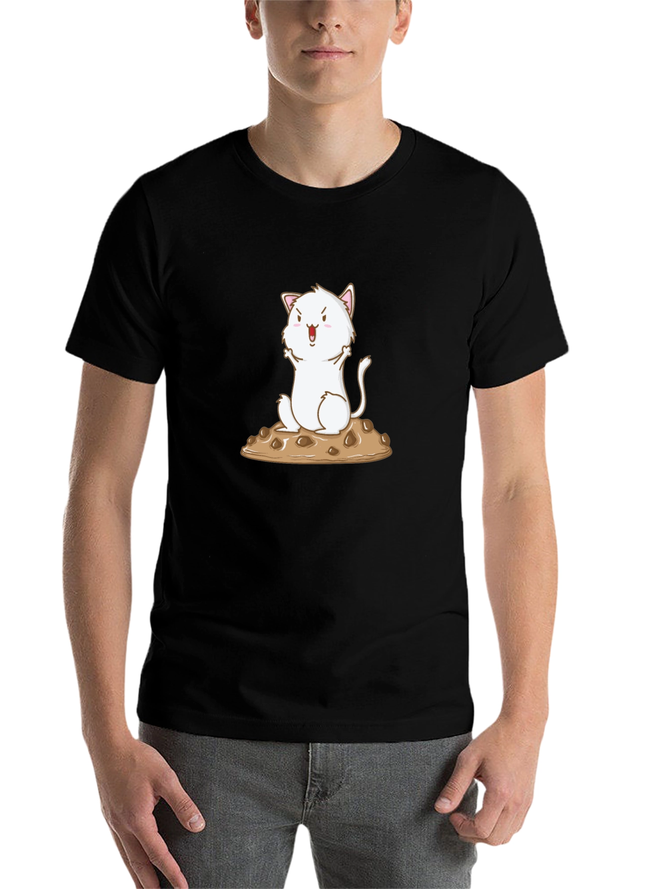Black Cute Cat on Cookie Graphic T-Shirt view 7