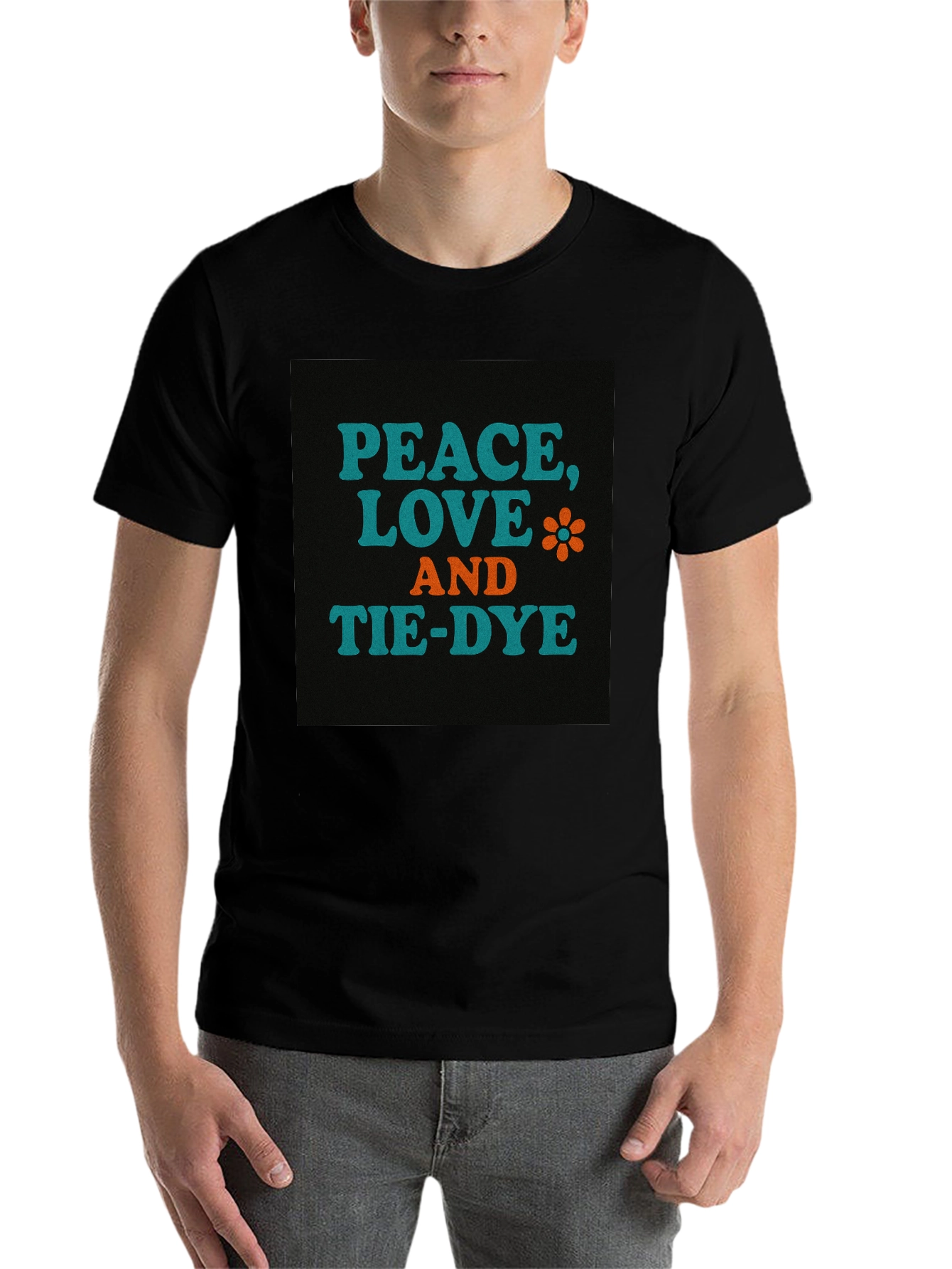 Black Peace, Love, and Tie-Dye Graphic T-Shirt view 7