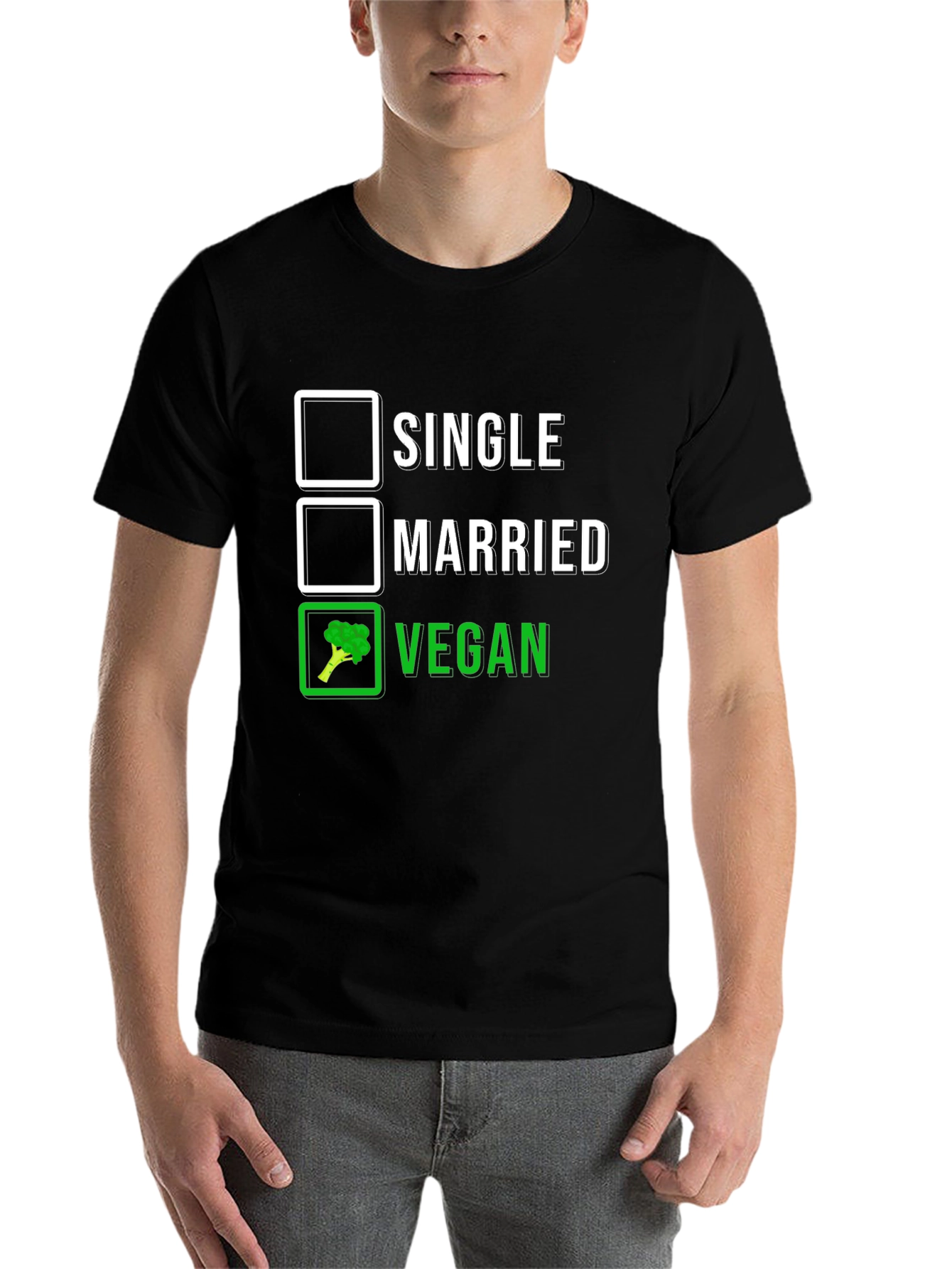 Black Vegan Lifestyle T-Shirt: Single, Married, Vegan Choice view 7