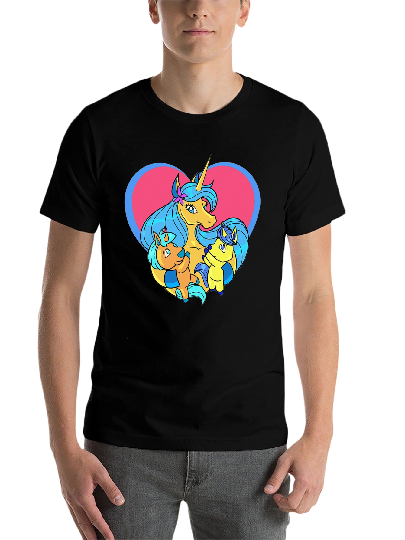 Black Unicorn Family Graphic Tee - Cute Cartoon T-Shirt view 7