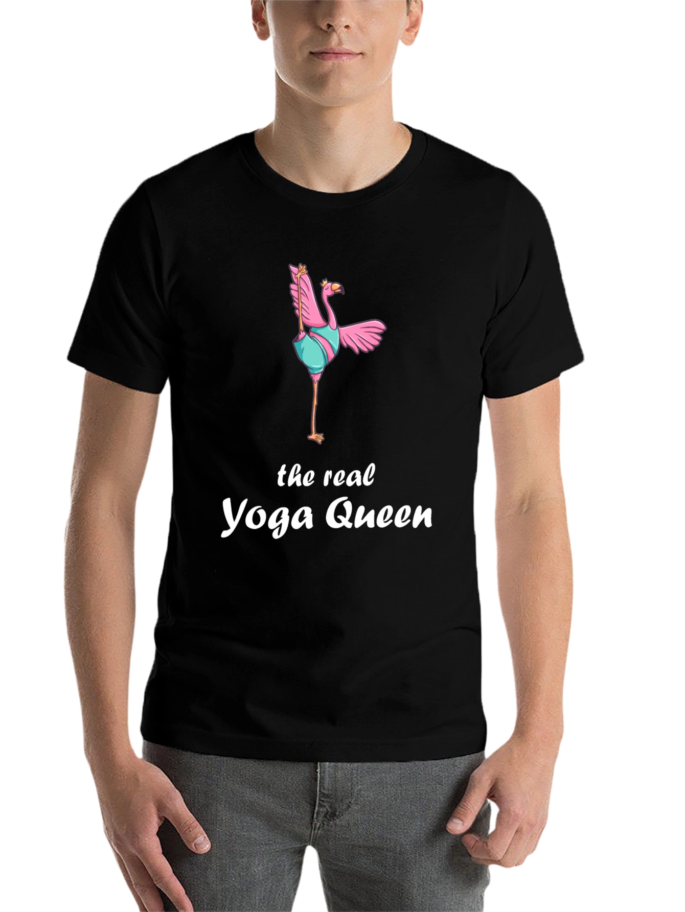 Black Yoga Queen Flamingo Graphic T-Shirt view 7