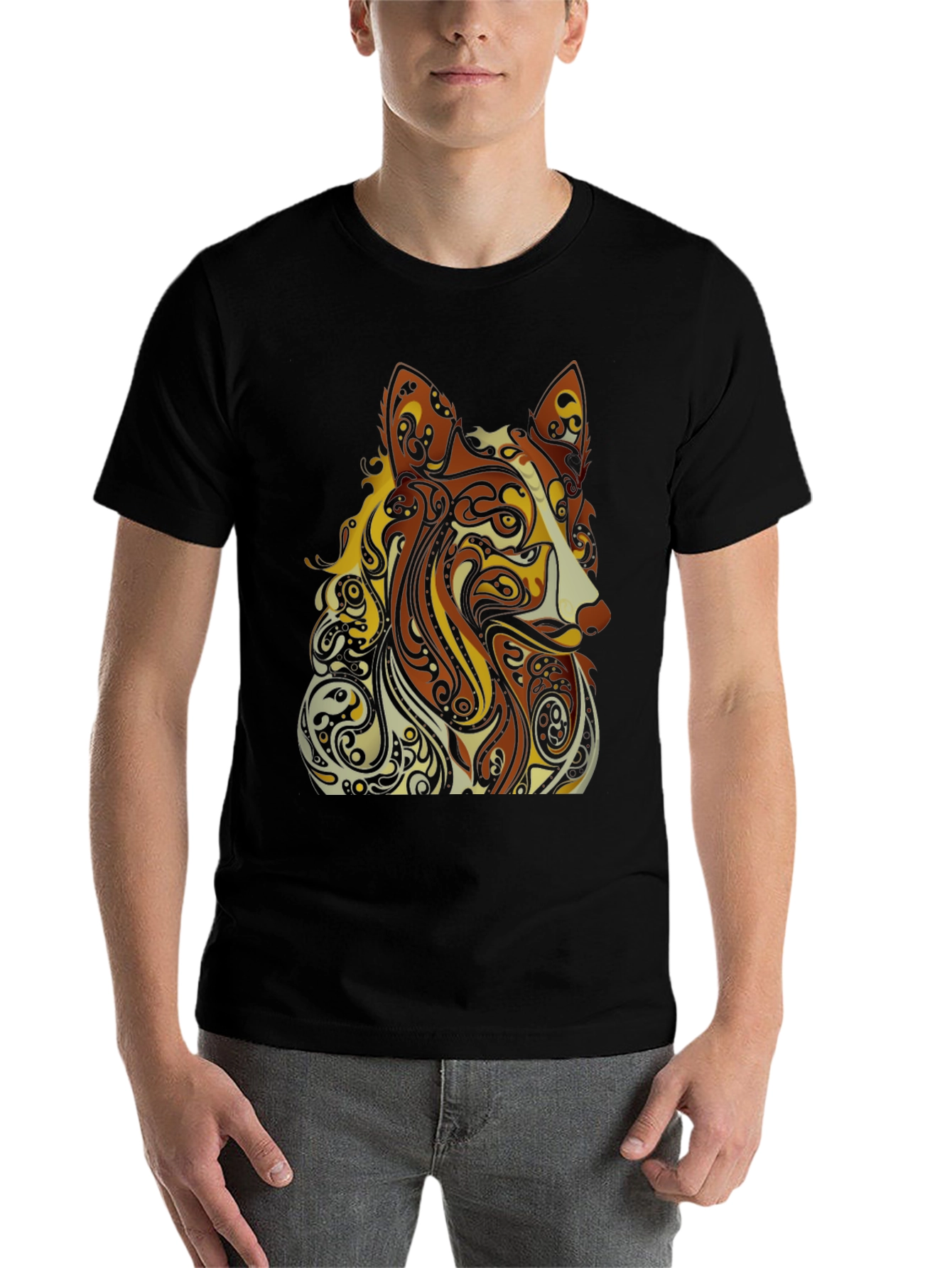 Black Abstract Dog Graphic Black T-Shirt - Artistic Style view 7