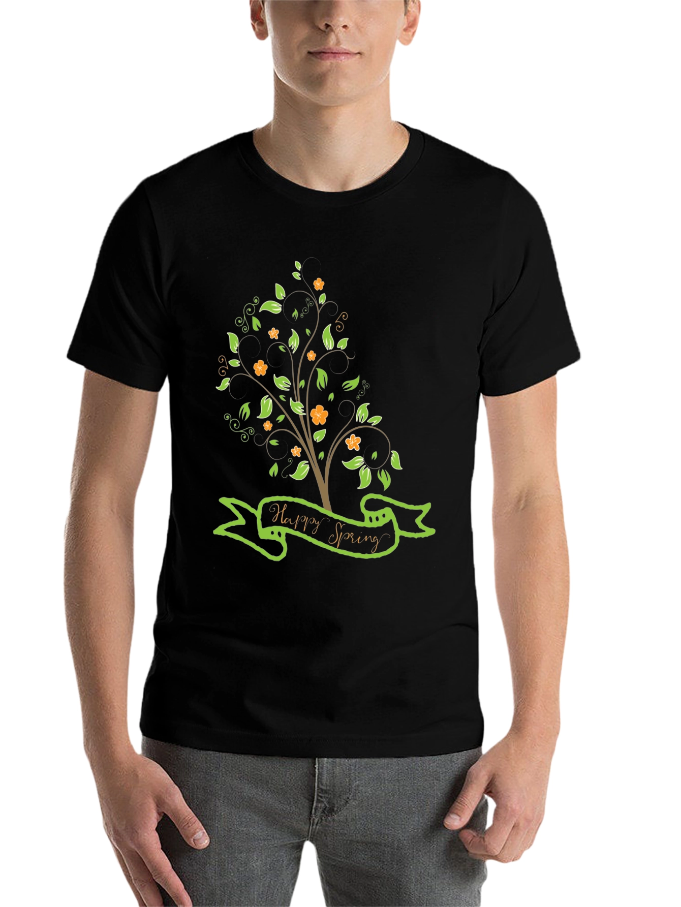 Black Happy Spring Graphic Tee - Nature Inspired Shirt view 7