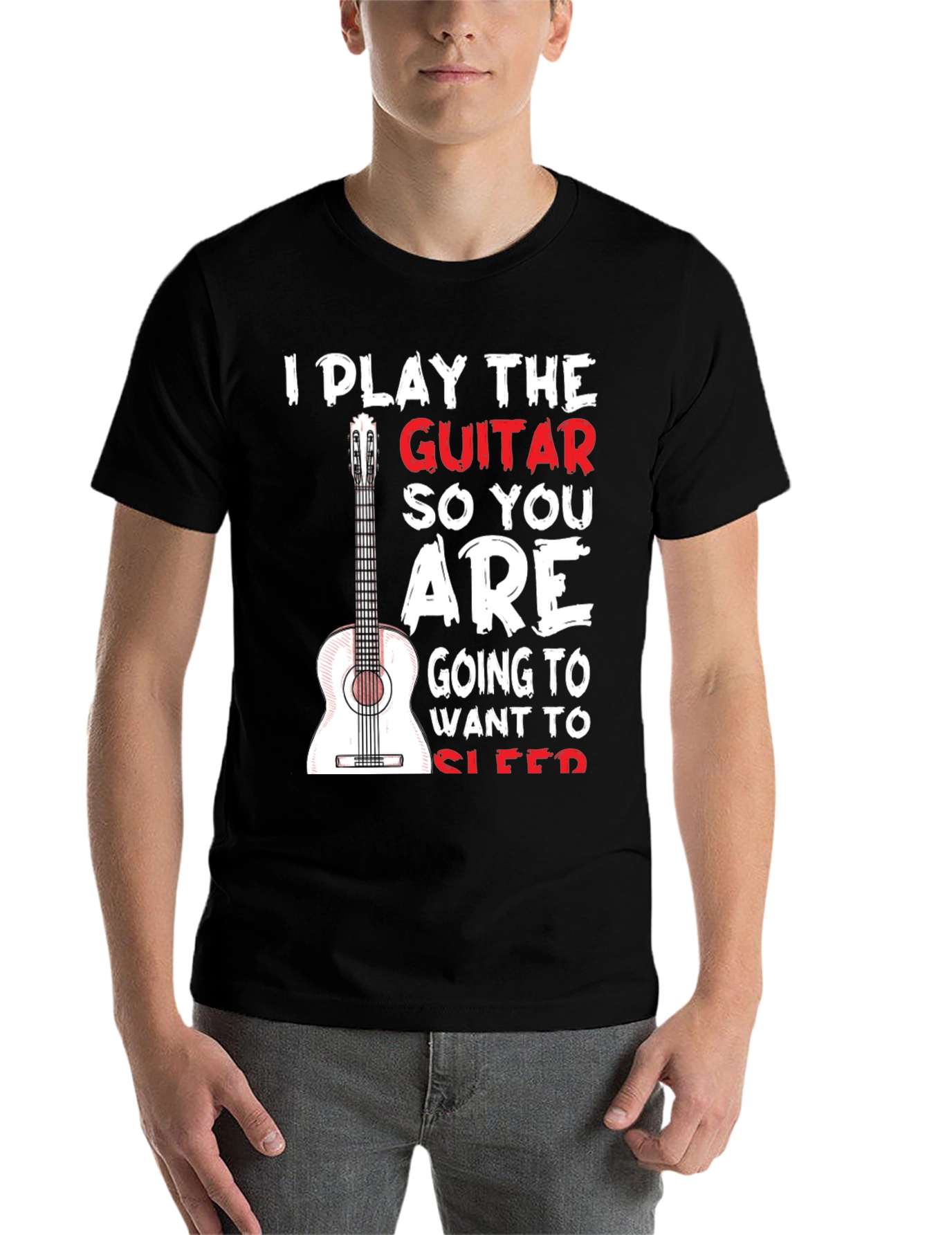 Black Guitar Player T-Shirt - I Play Guitar So You Sleep Funny Tee view 7