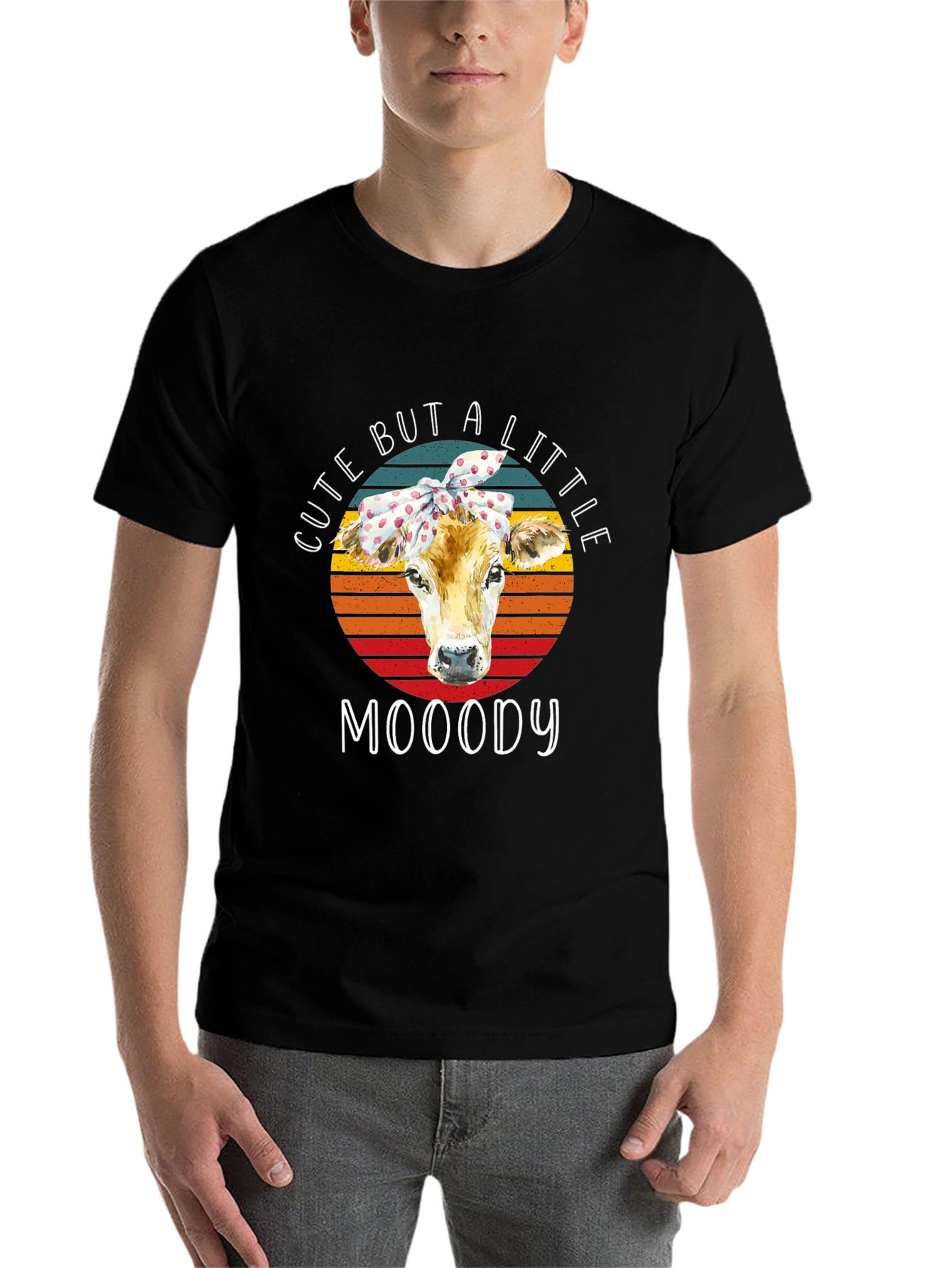 Black Cute But A Little Mooody Cow Graphic Tee view 7