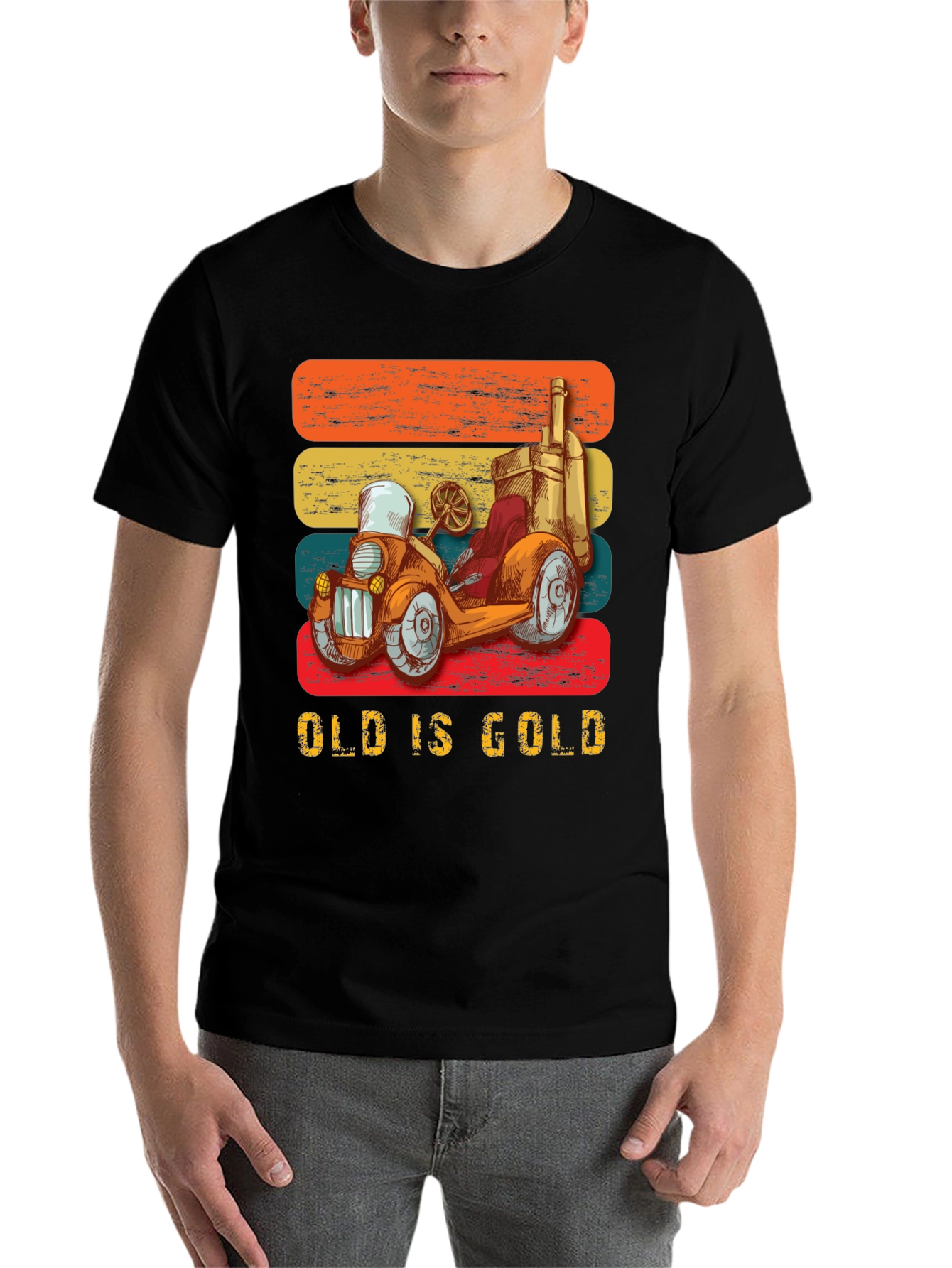 Black Vintage Car Graphic T-Shirt - Old is Gold view 7