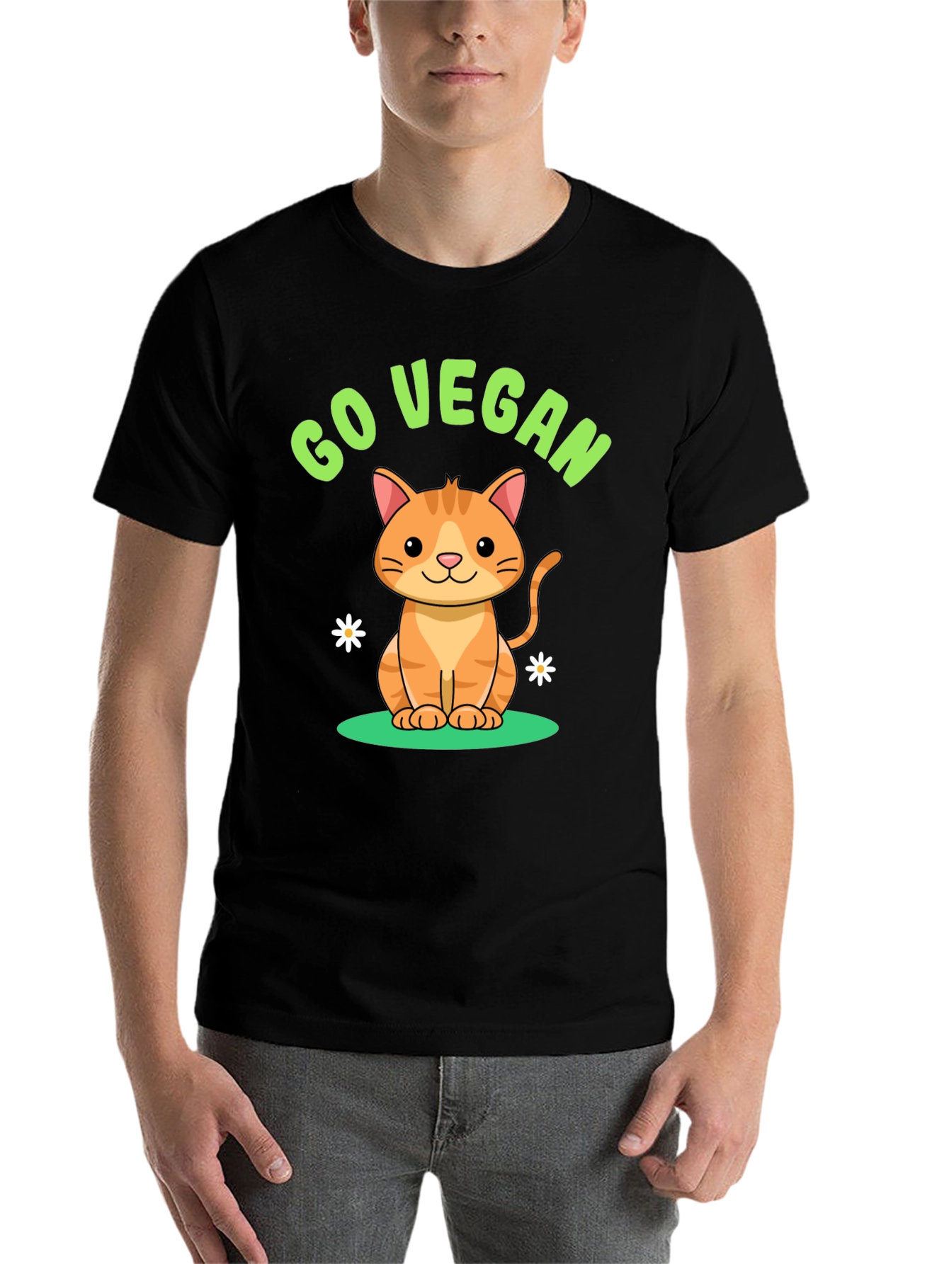 Black Go Vegan Cat T-Shirt view 7
