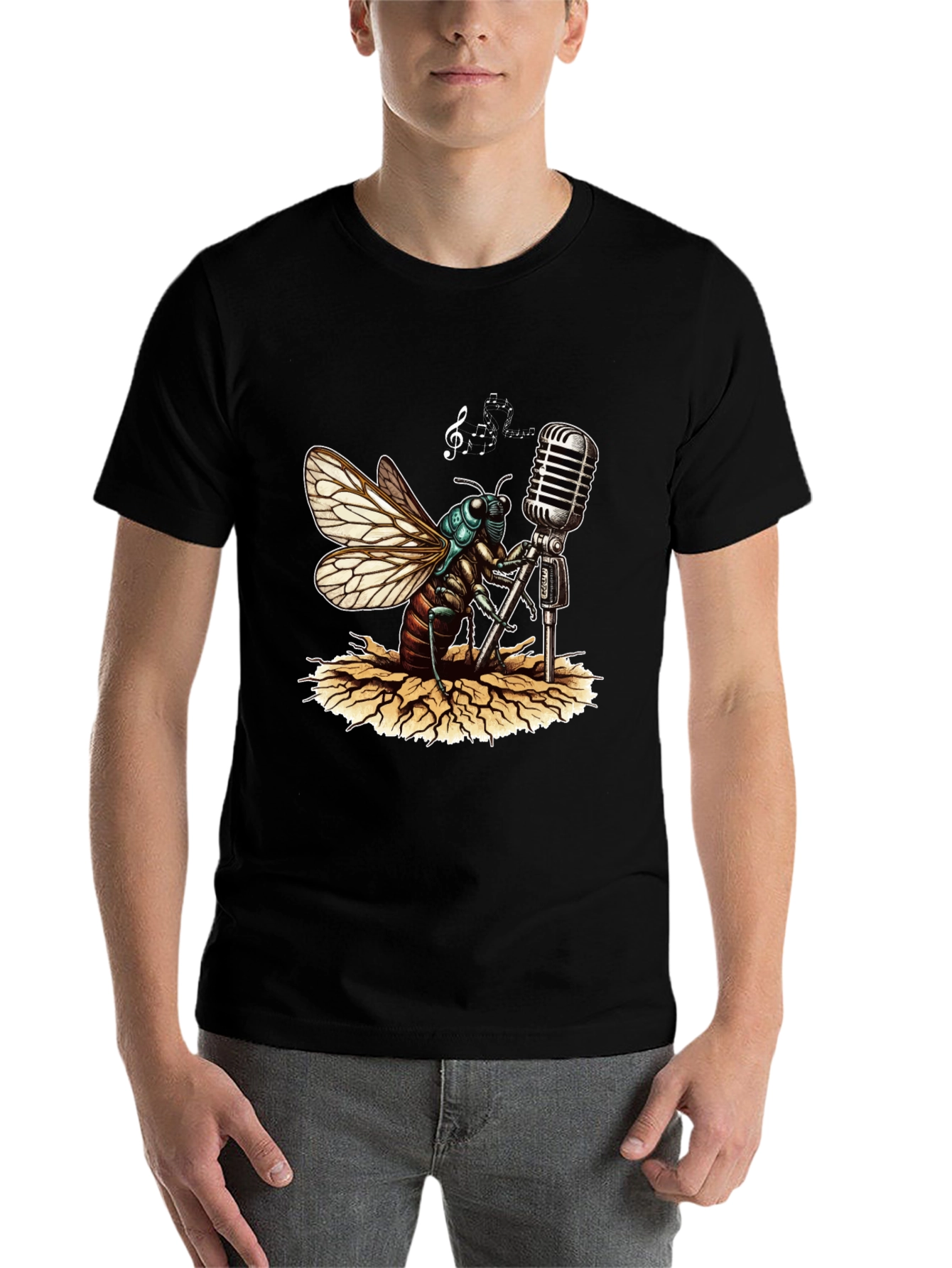 Black Cicada Singer Graphic Tee - Retro Mic view 7