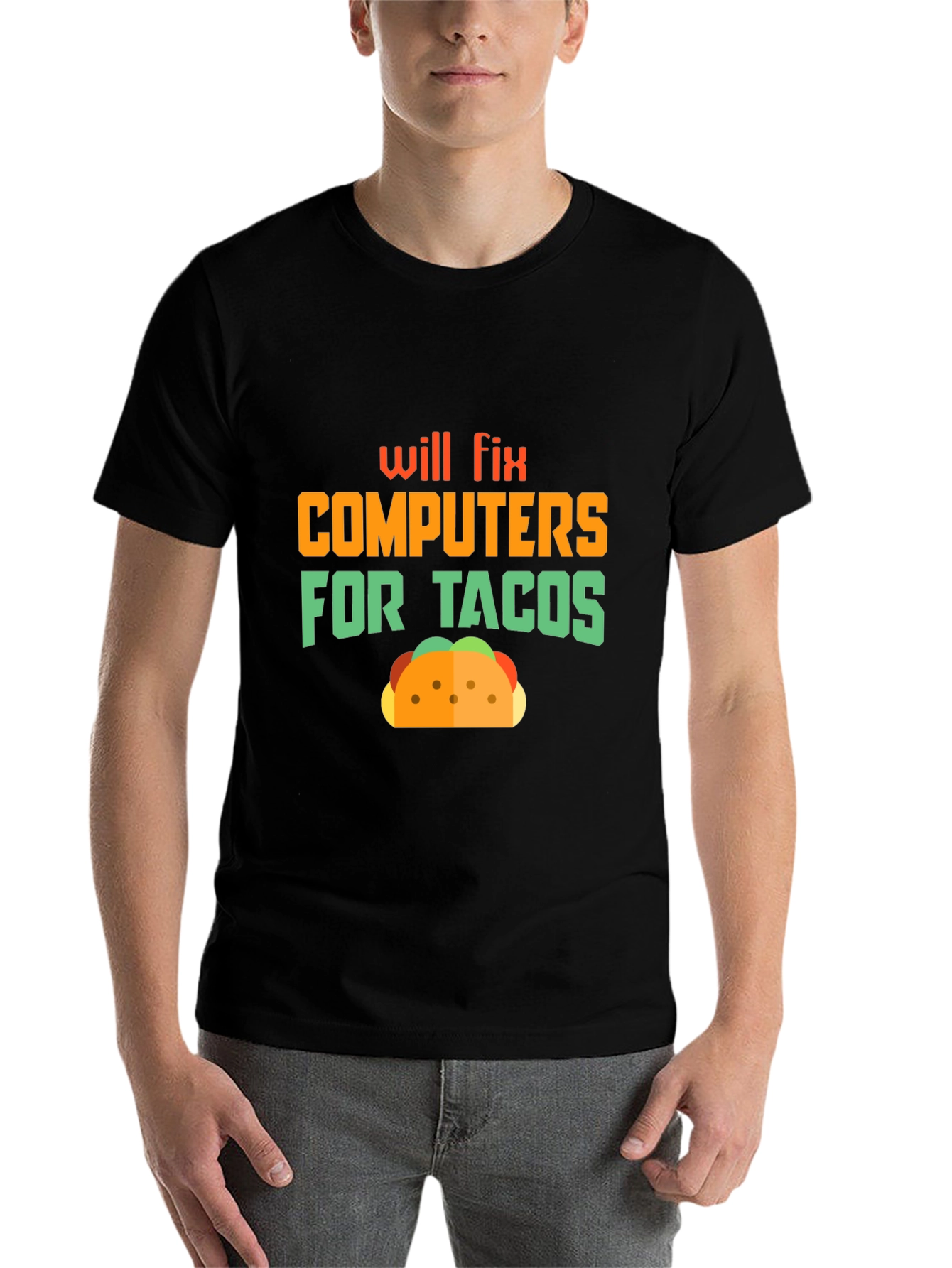 Black Will Fix Computers For Tacos Graphic Tee view 7