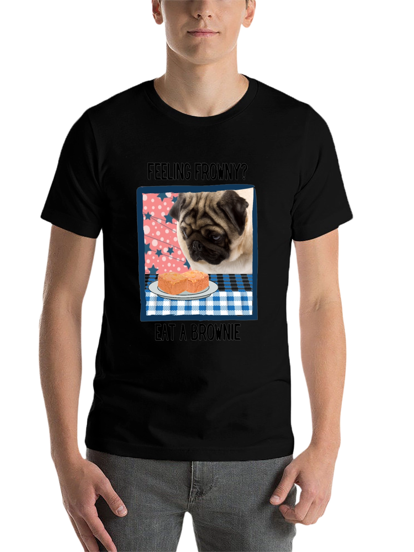 Black Feeling Frowny Pug T-Shirt view 7