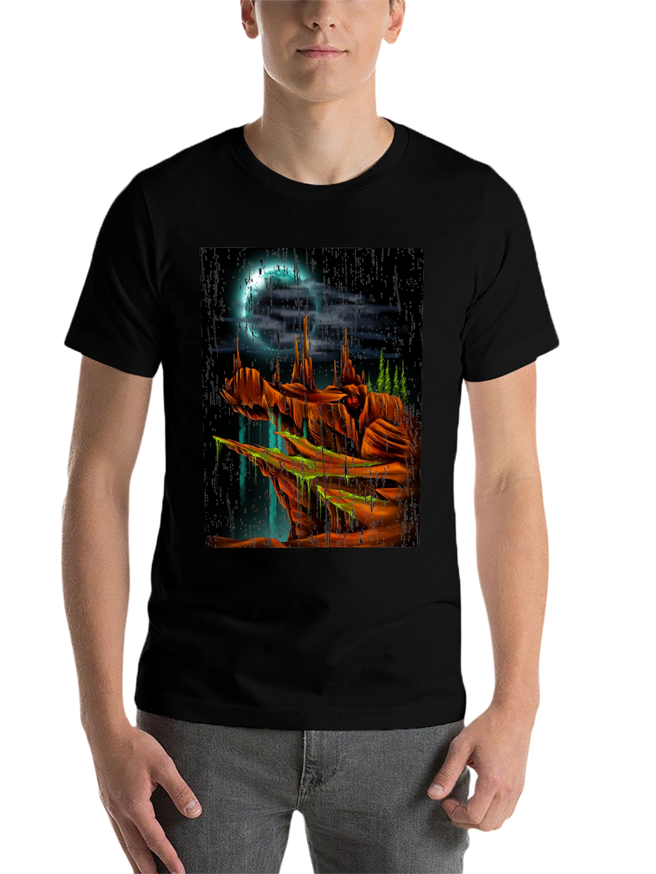 Black Mystic Landscape Graphic T-Shirt - Black view 7