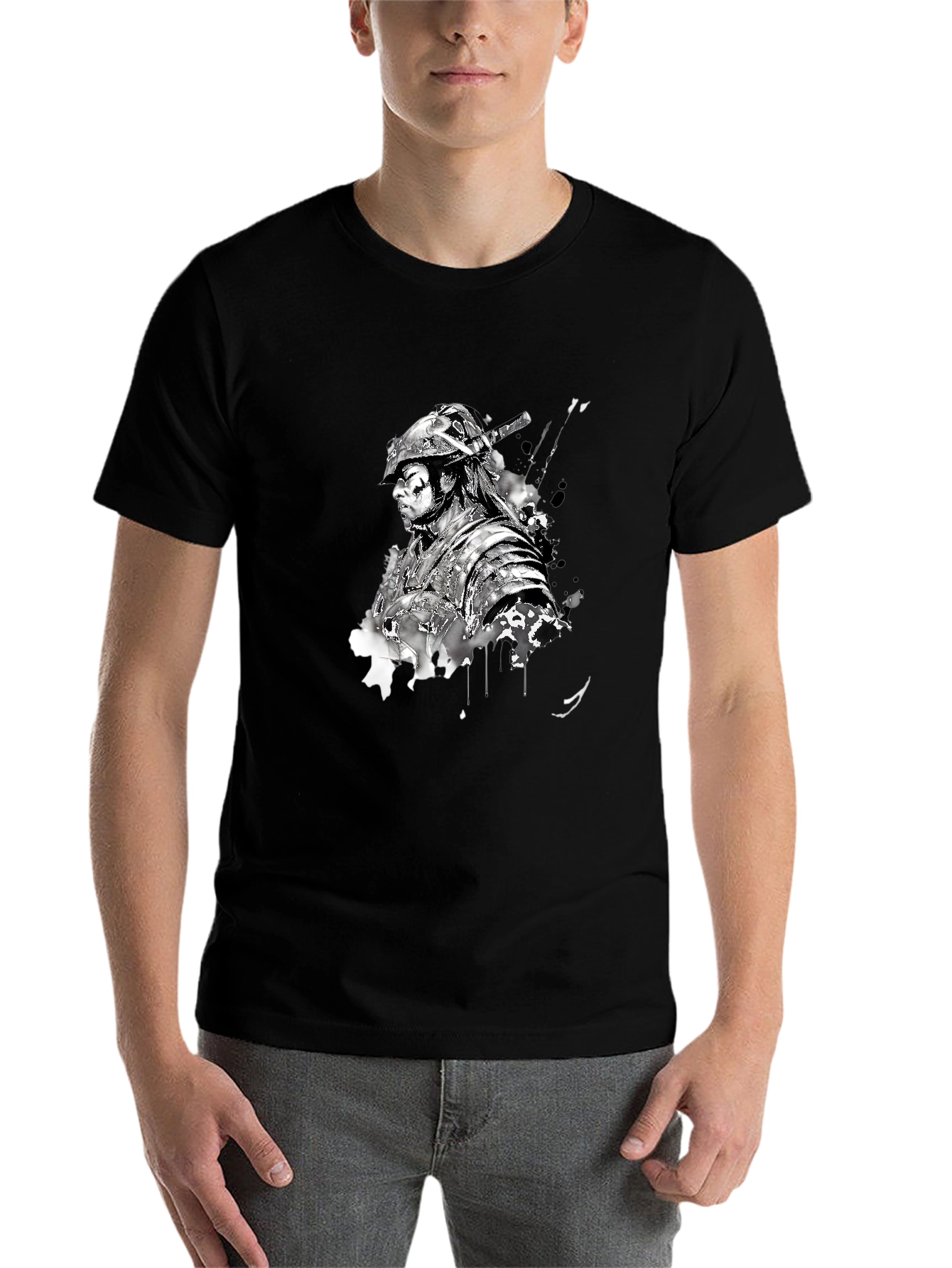 Black Samurai Graphic Print Black T-Shirt view 7