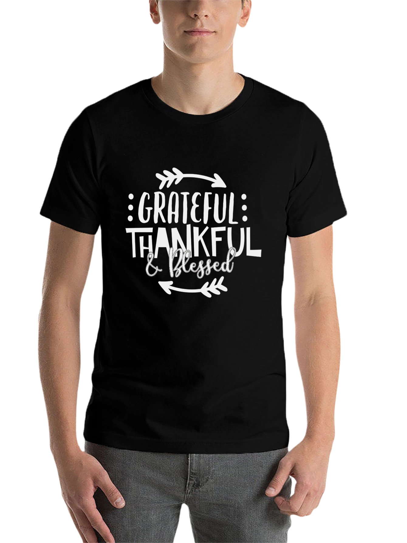 Black Grateful Thankful & Blessed Graphic Tee - Black view 7