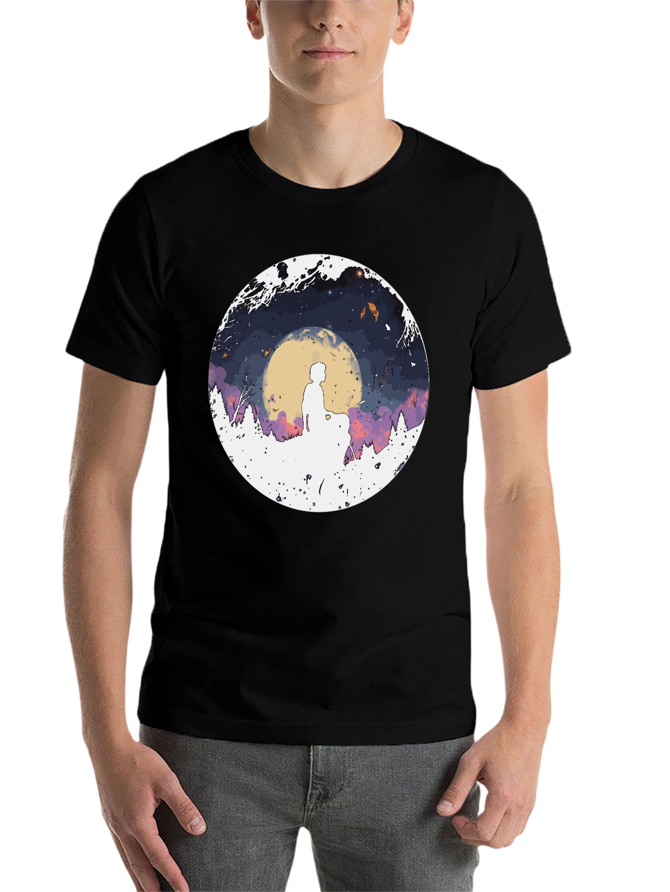 Black Silhouette Moon Graphic Men's Tee view 7
