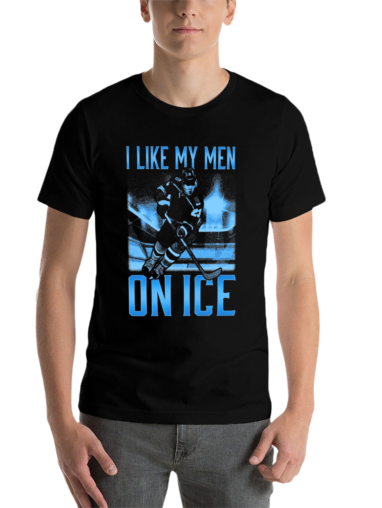 Black I Like My Men on Ice T-Shirt view 7