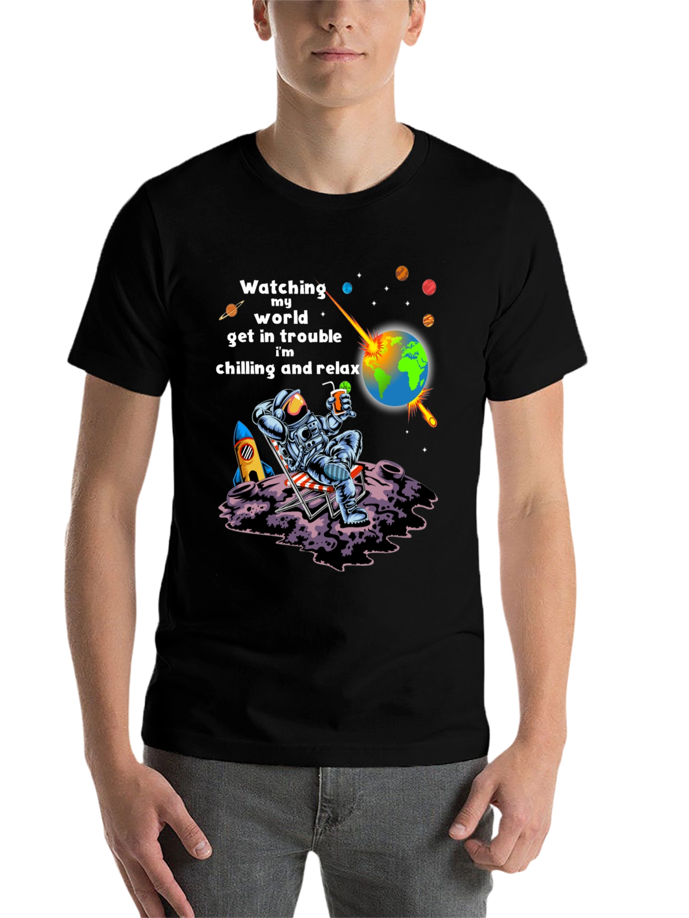 Black Astronaut Chilling T-Shirt view 7