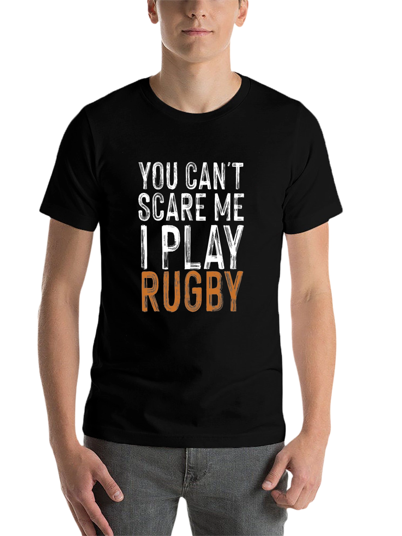 Black Funny Rugby Player T-Shirt - You Can't Scare Me view 7