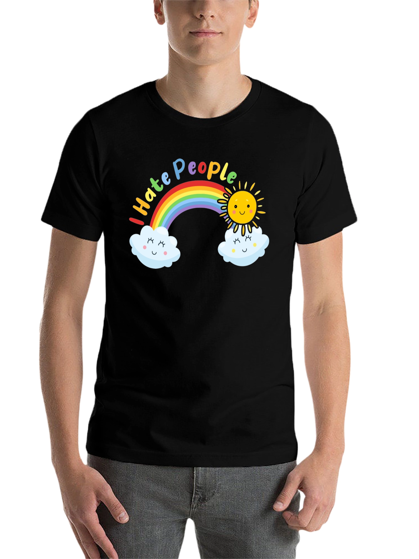 Black I Hate People Rainbow Graphic T-Shirt view 7