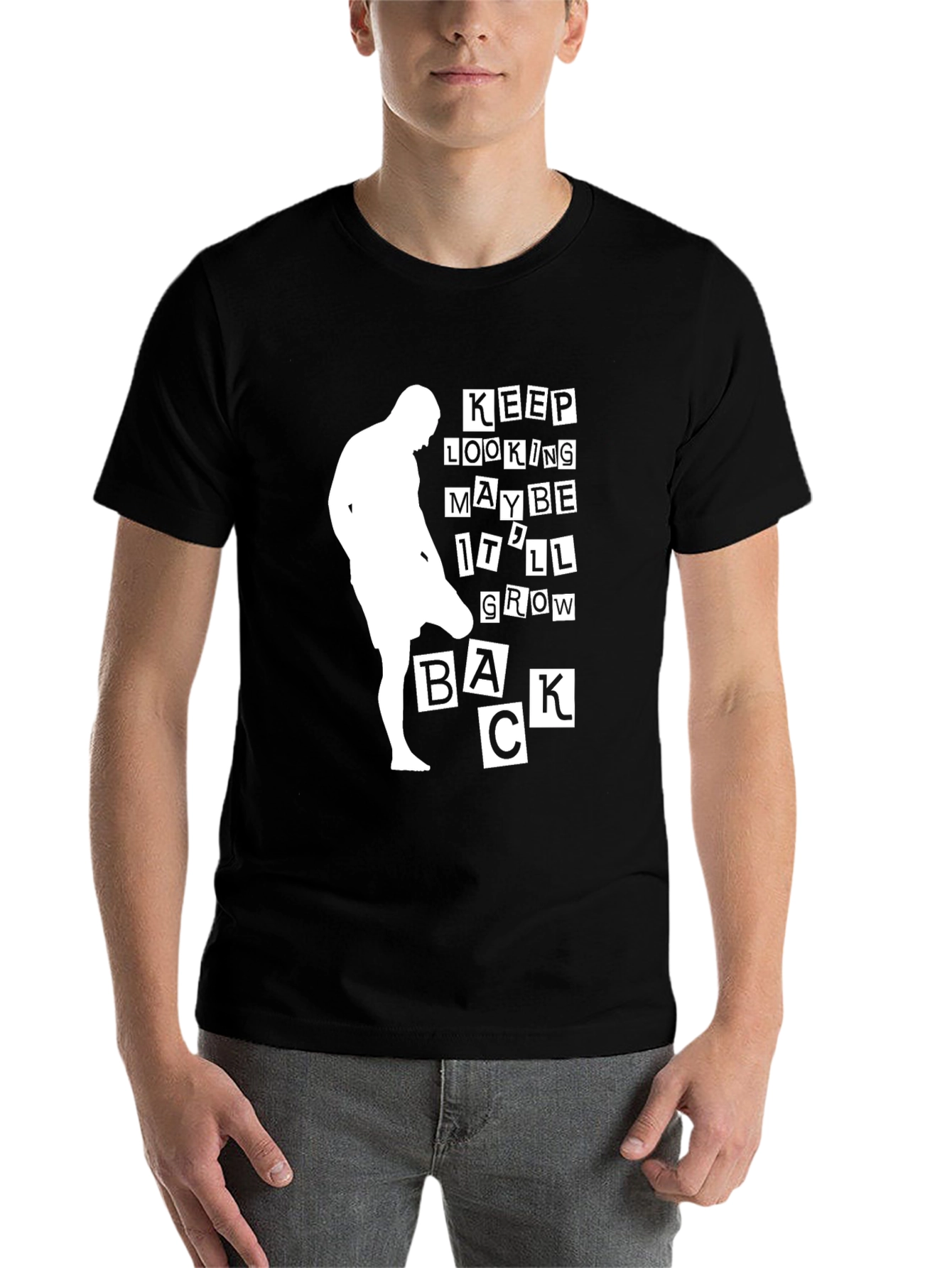 Black Funny Bald Man T-Shirt - Keep Looking, Maybe It'll Grow Back view 7