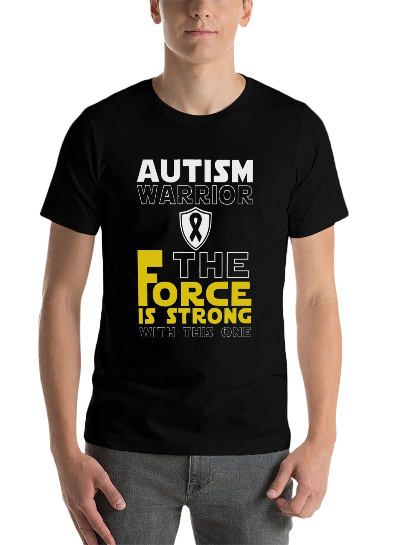 Black Autism Warrior "Force is Strong" T-Shirt view 7