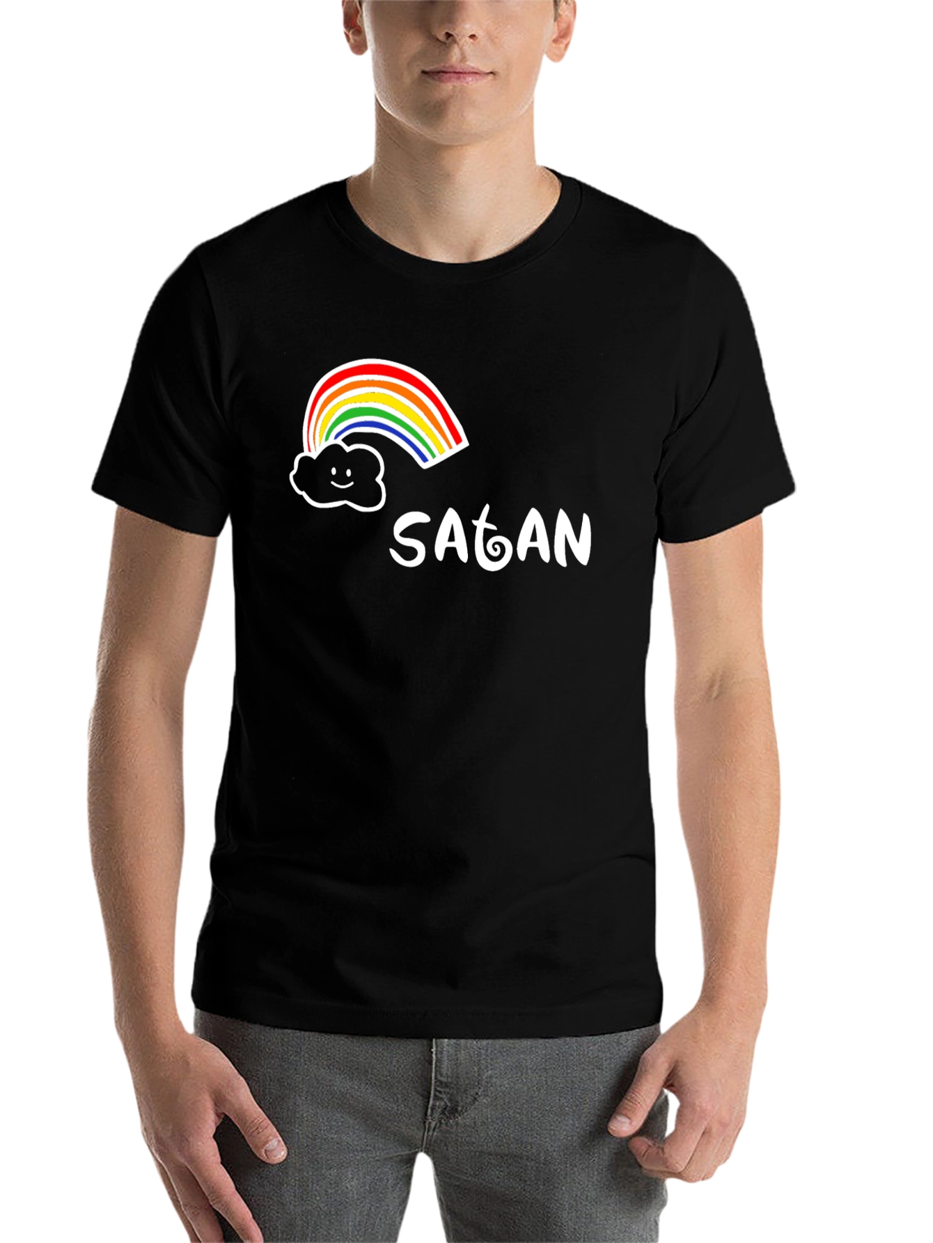 Black Rainbow Satan Graphic Tee - Quirky Humor T-Shirt view 7