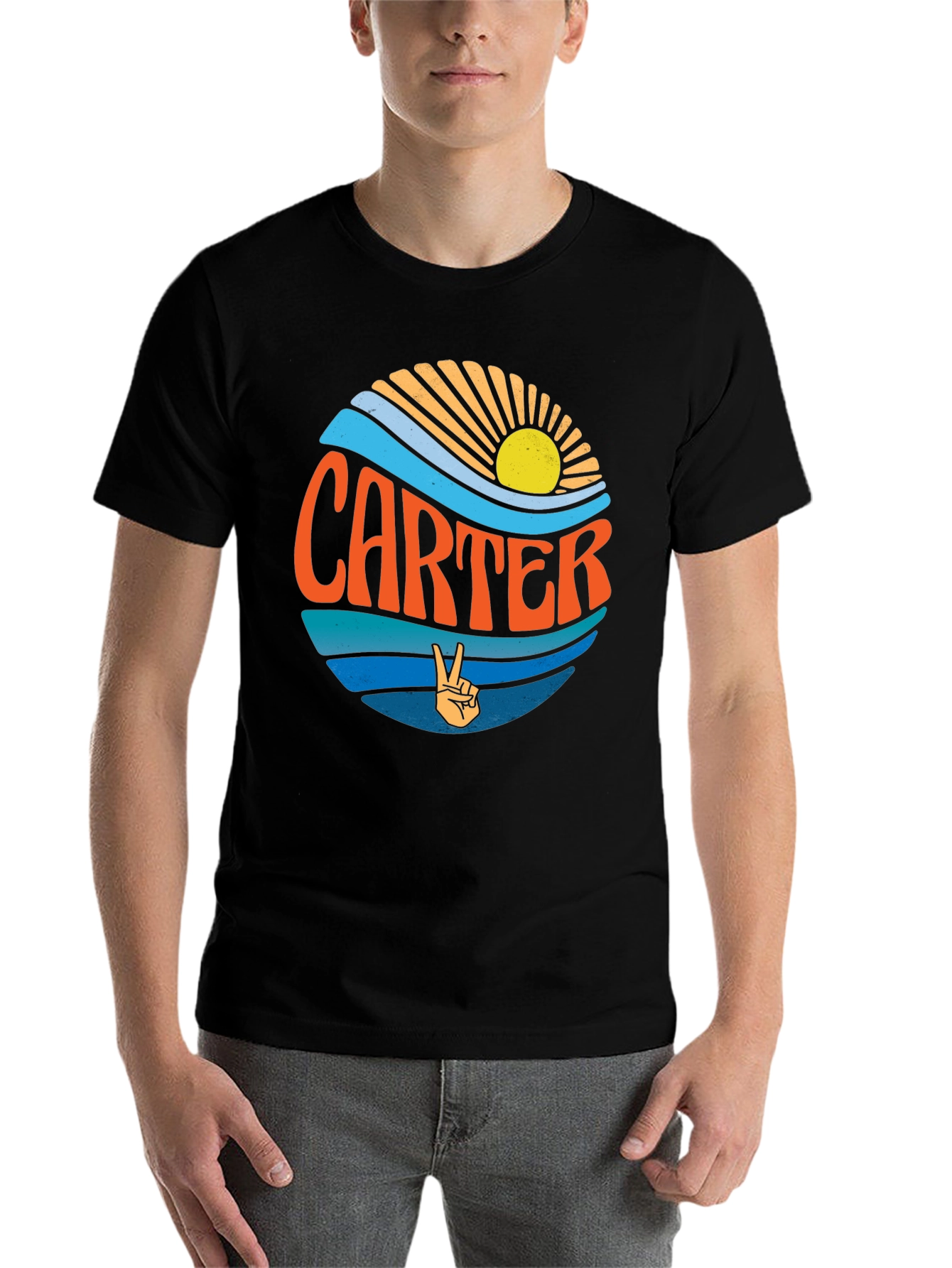 Black Carter Retro Graphic T-Shirt - Hippie Vibes view 7