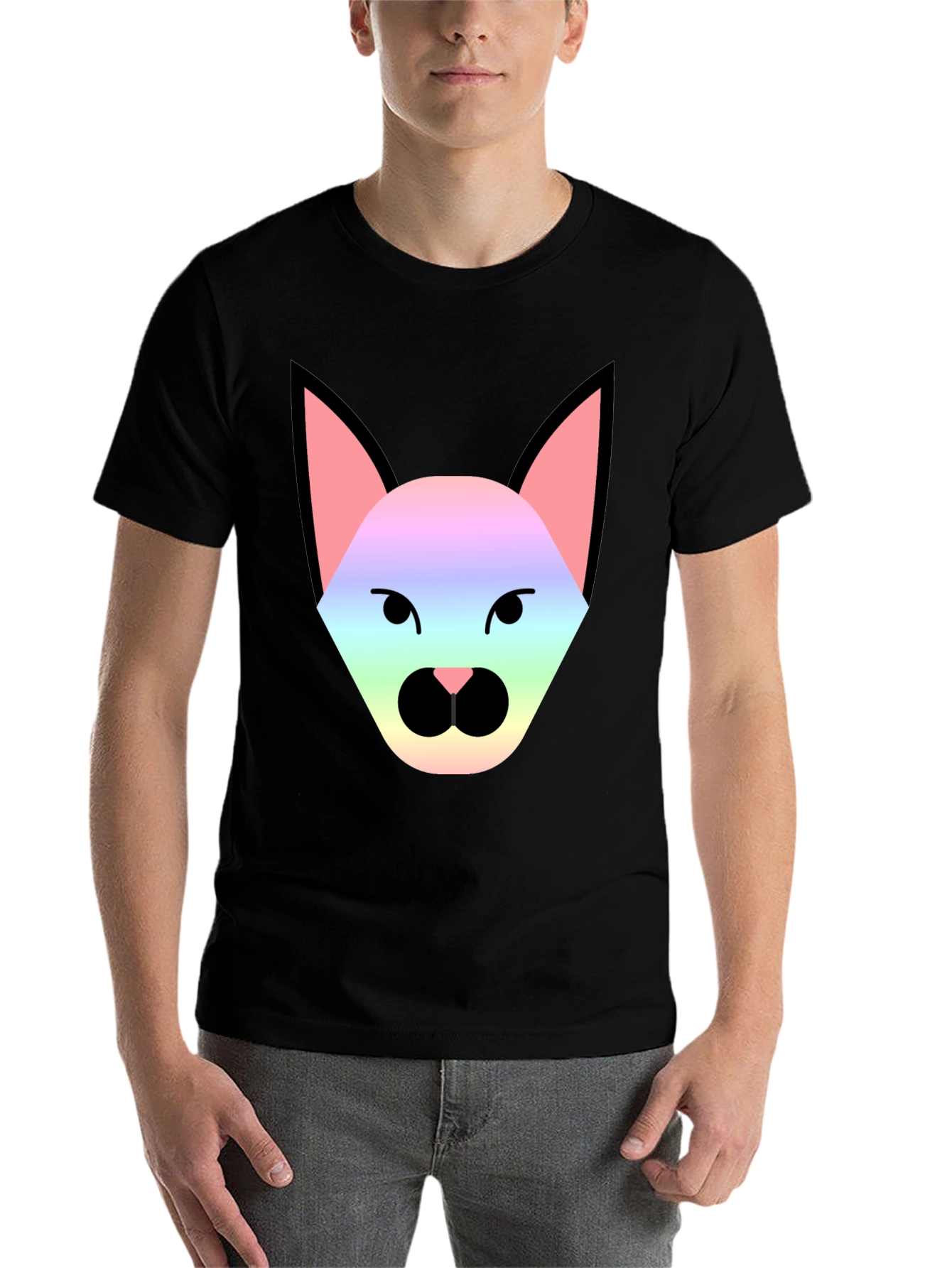 Black Rainbow Cat Graphic Tee - Unisex Black T-Shirt view 7