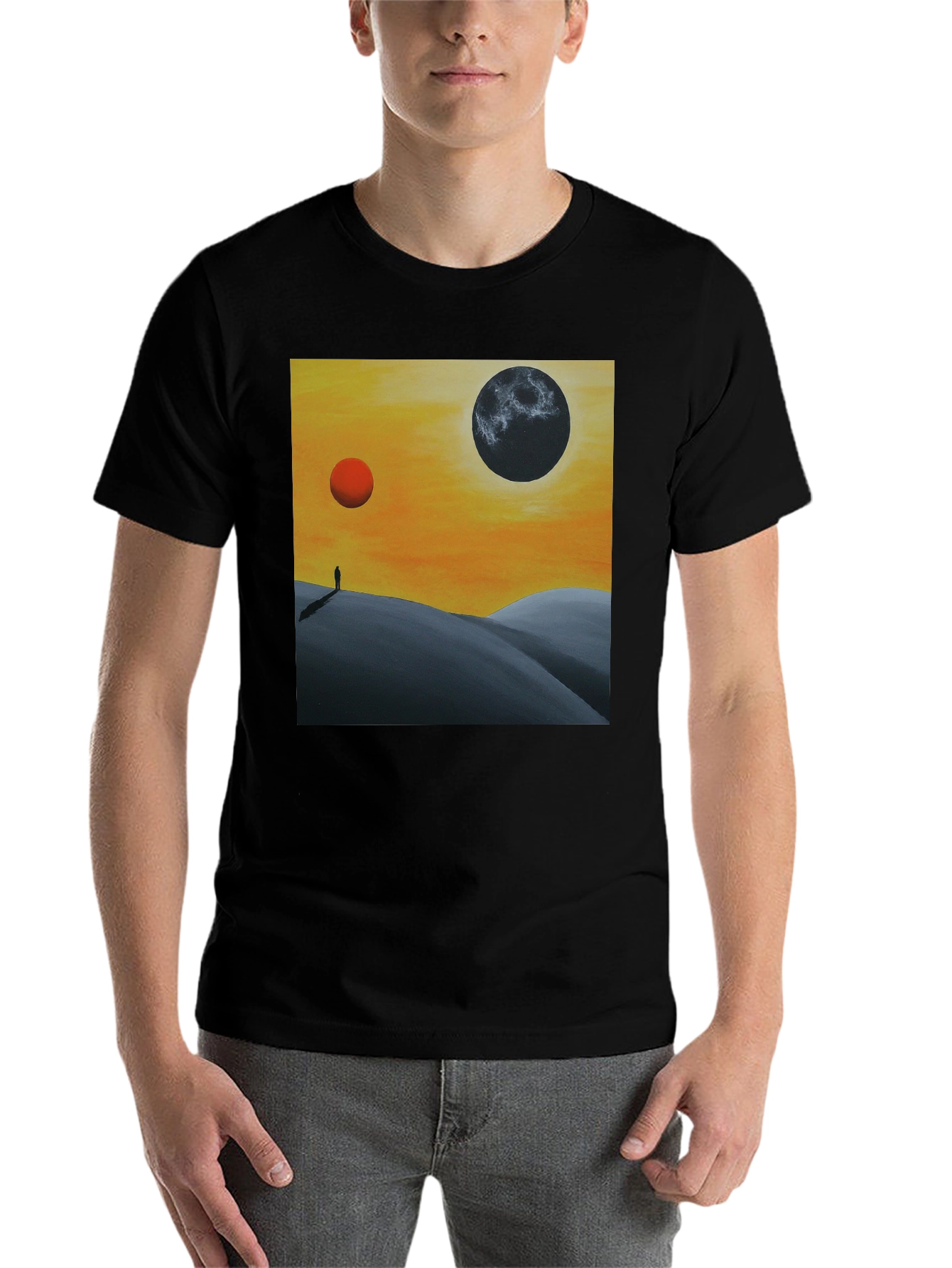 Black Surreal Planetary Landscape T-Shirt view 7