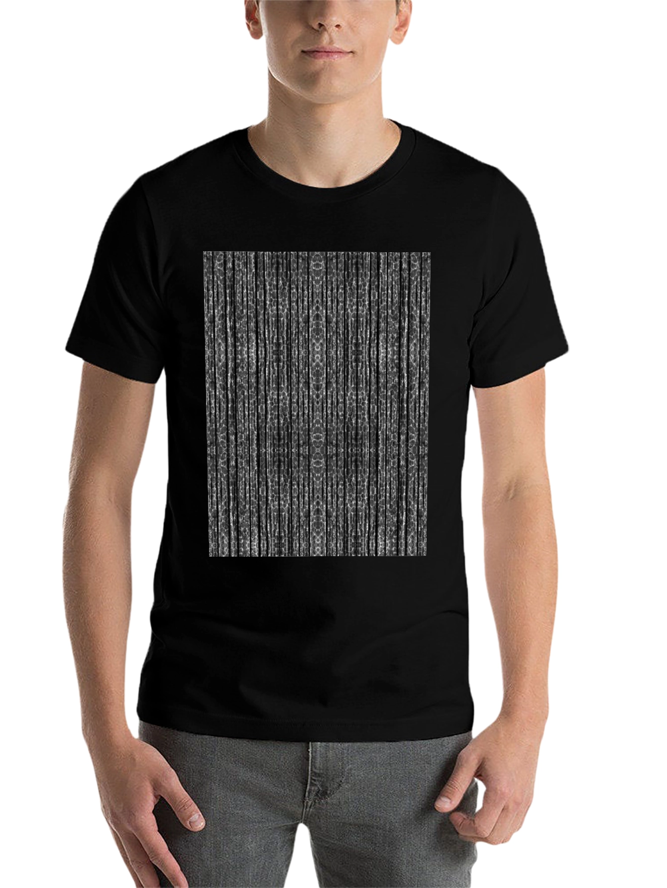 Black Abstract Striped Print Black T-Shirt view 7