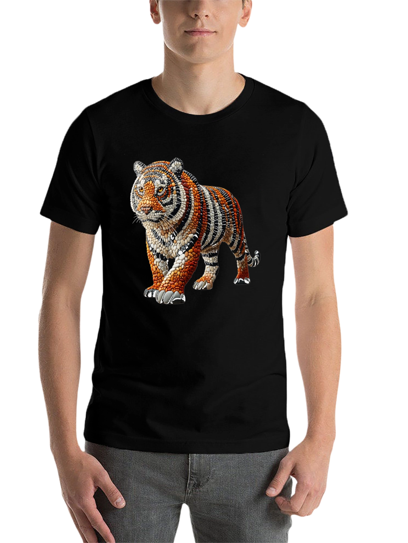 Black Tiger Art Graphic Black T-Shirt view 7