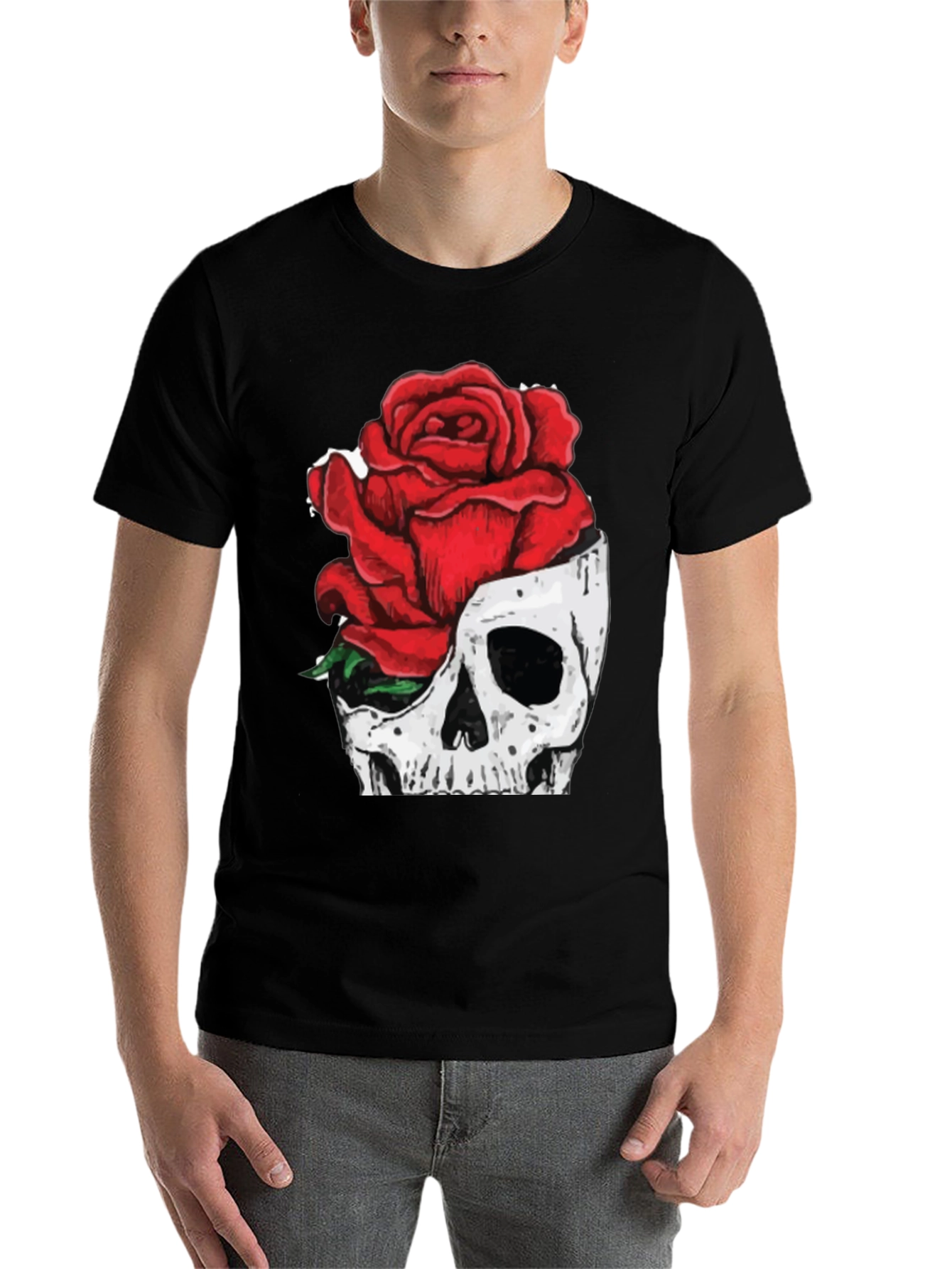 Black Skull & Rose Graphic Tee - Black view 7