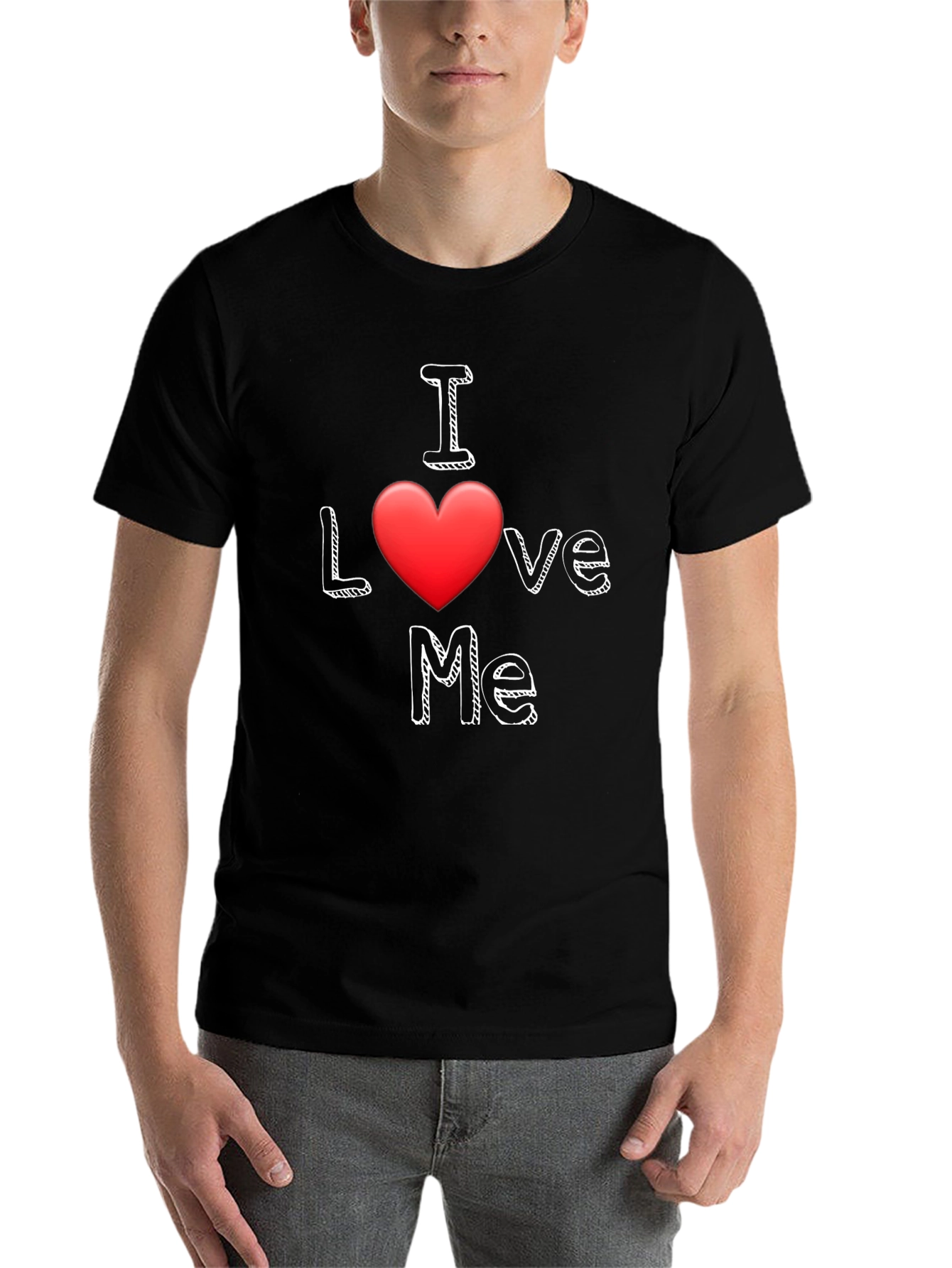 Black I Love Me T-Shirt - Black Cotton Casual Wear view 7