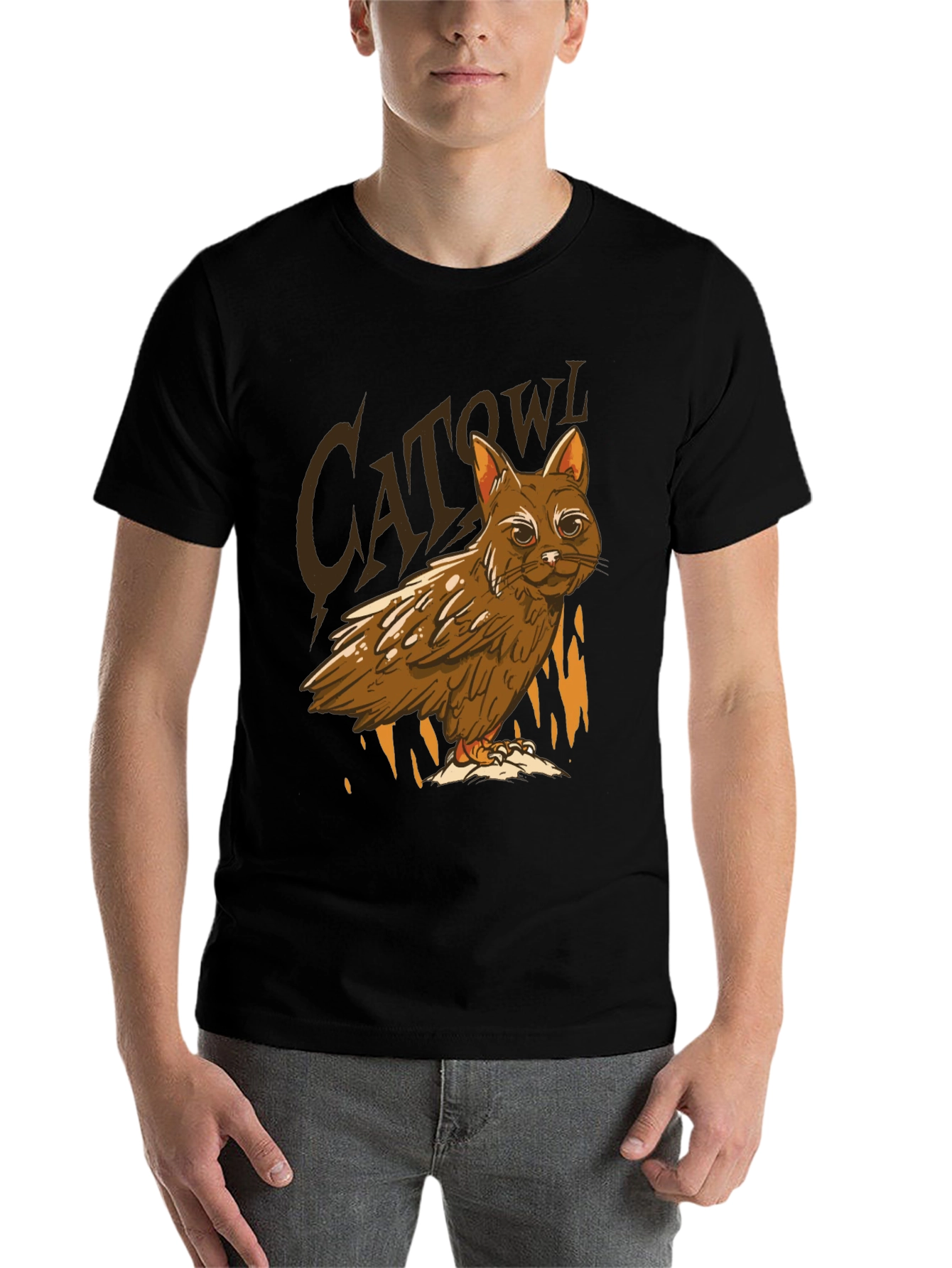 Black Cat Owl Hybrid T-Shirt - Funny Animal Tee view 7