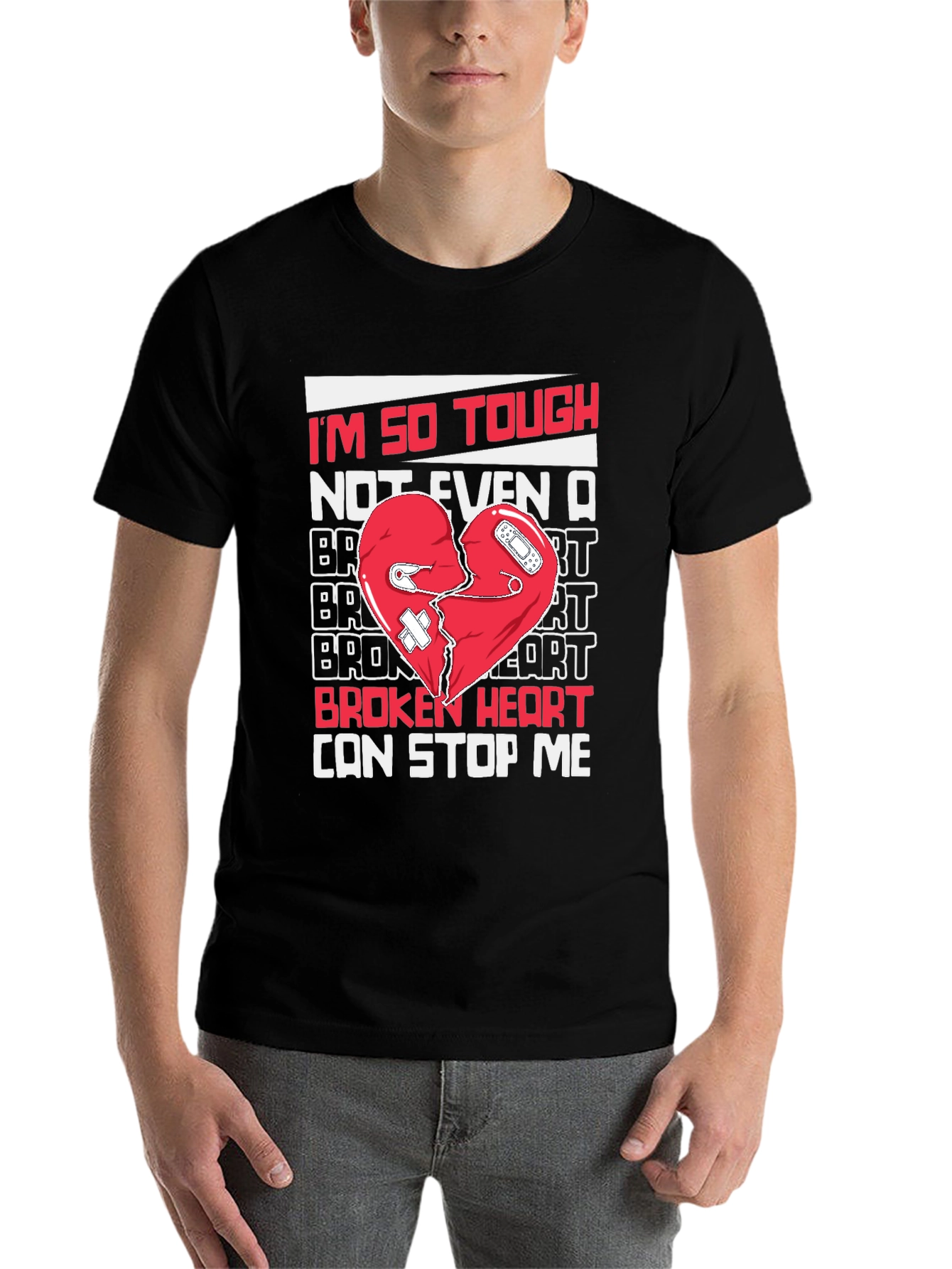 Black Tough Broken Heart T-Shirt - Humor Graphic Tee view 7