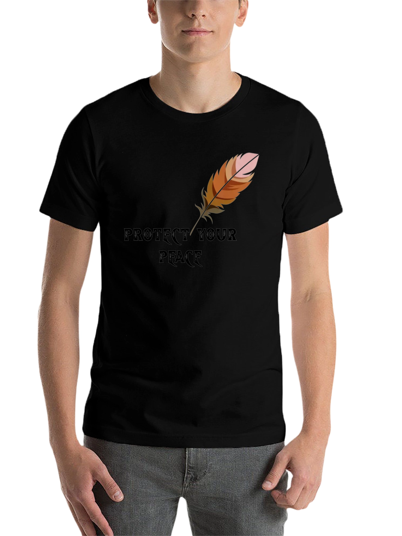 Black Protect Your Peace Feather Graphic Tee - Casual Comfort view 7