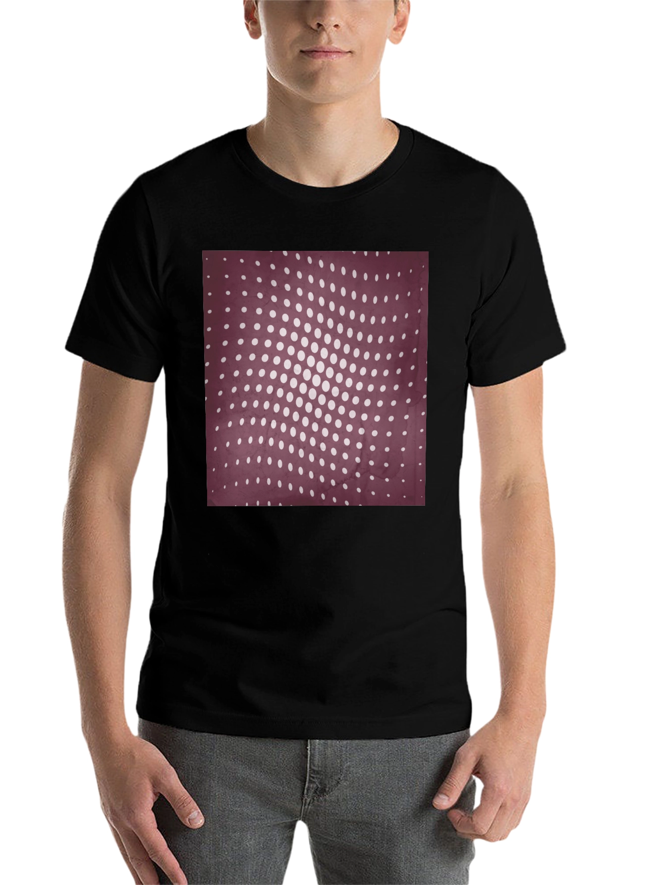Black Retro Dot Pattern Black T-Shirt view 7