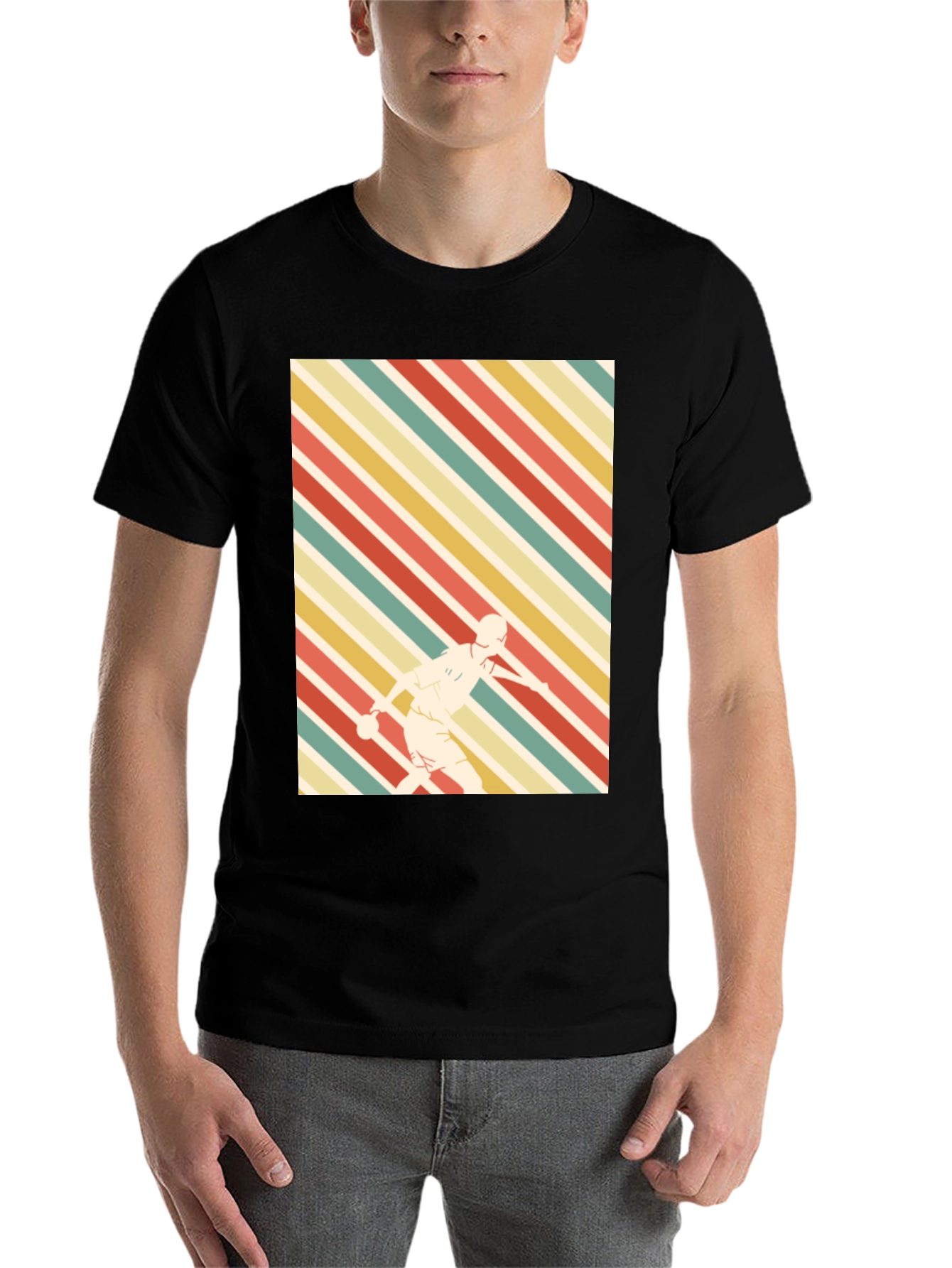 Black Retro Sports Tee - Striped Player Graphic view 7
