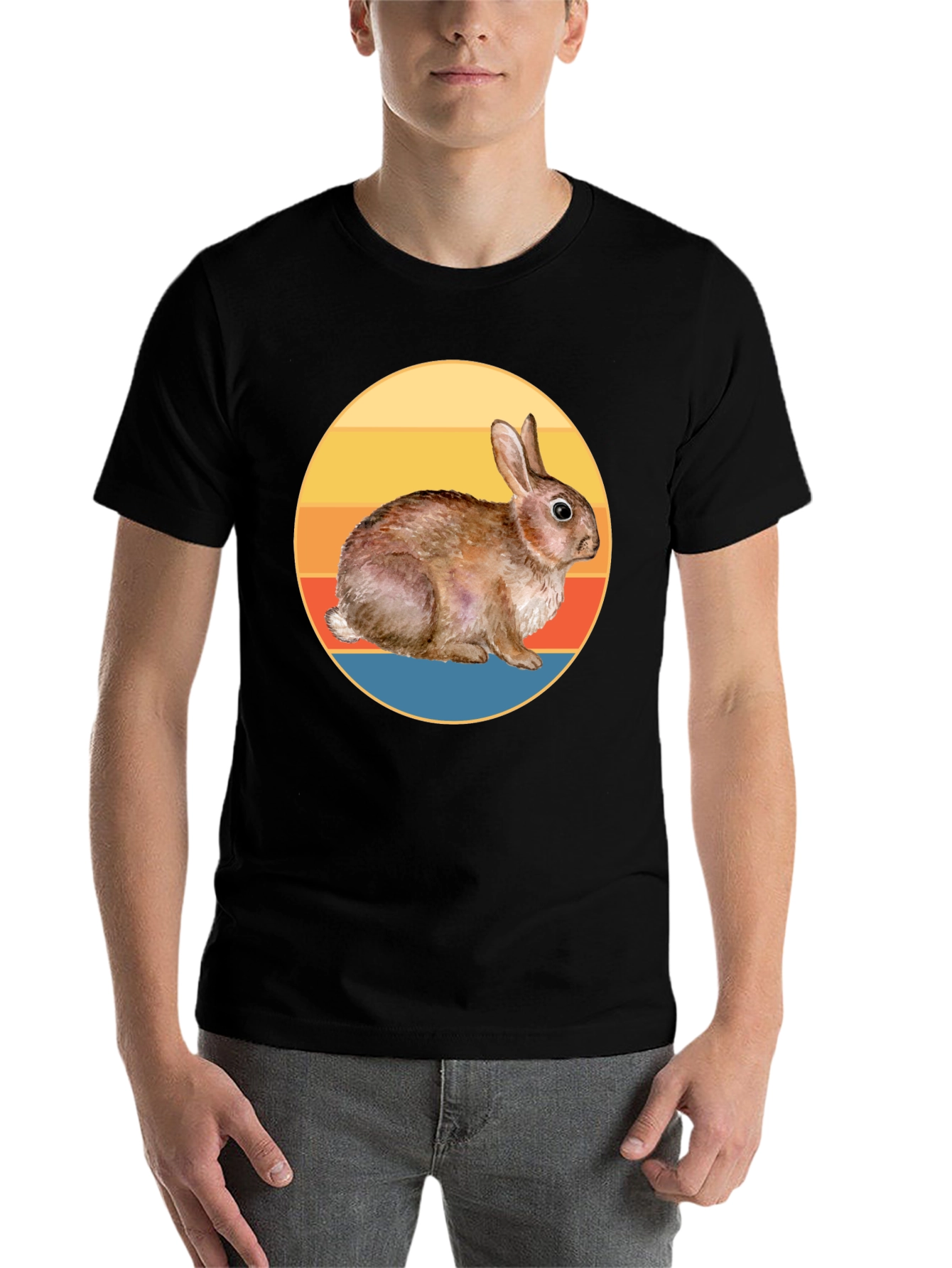 Black Vintage Rabbit Sunset T-Shirt - Soft Cotton Blend view 7