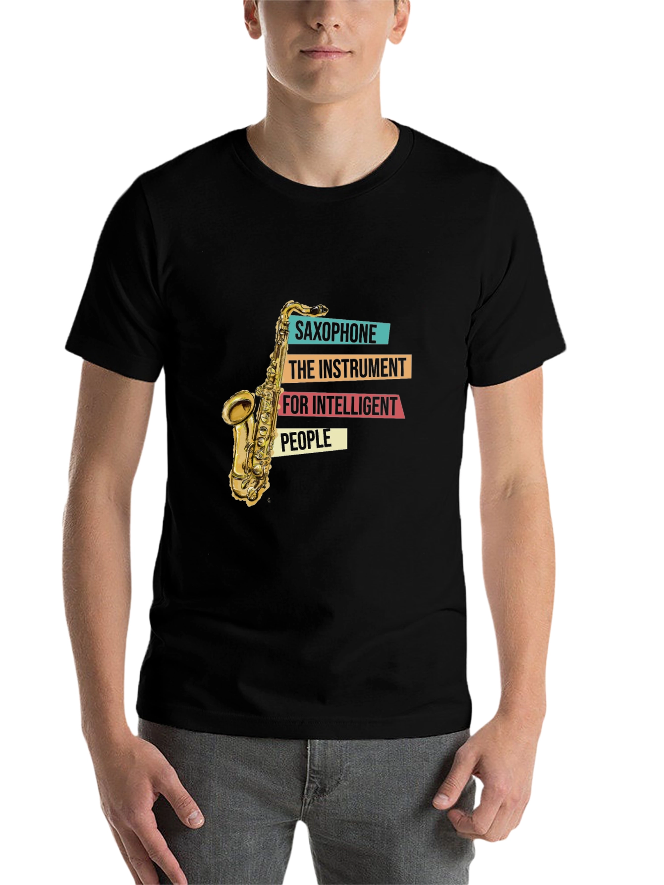 Black Saxophone Instrument T-Shirt view 7