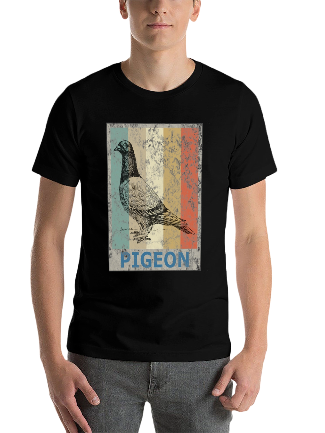 Black Vintage Pigeon Graphic T-Shirt - Cool Bird Design view 7
