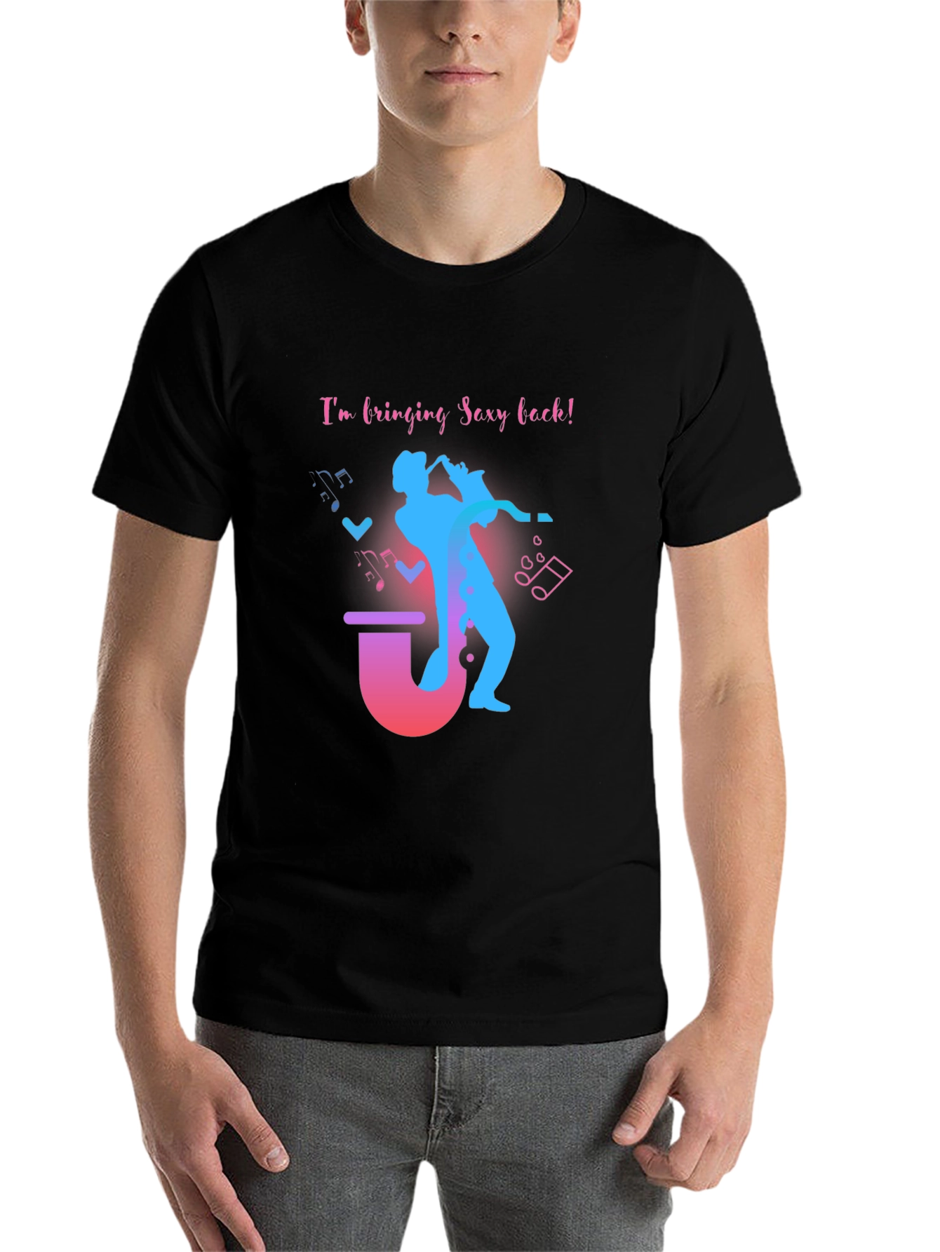 Black Saxophone Sexy Back Graphic T-Shirt view 7
