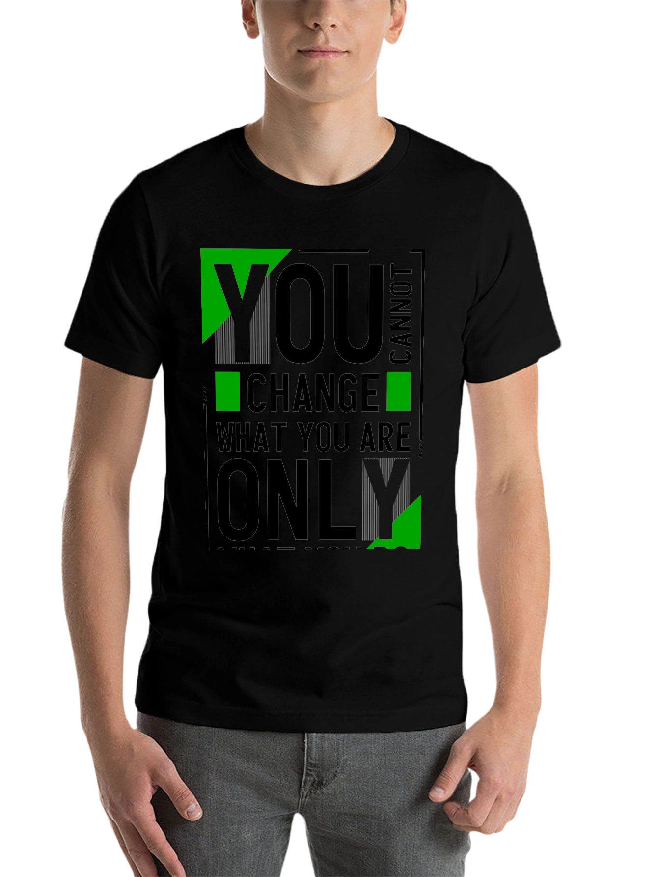 Black Men's "You Cannot Change What You Are Only" Graphic Tee view 7