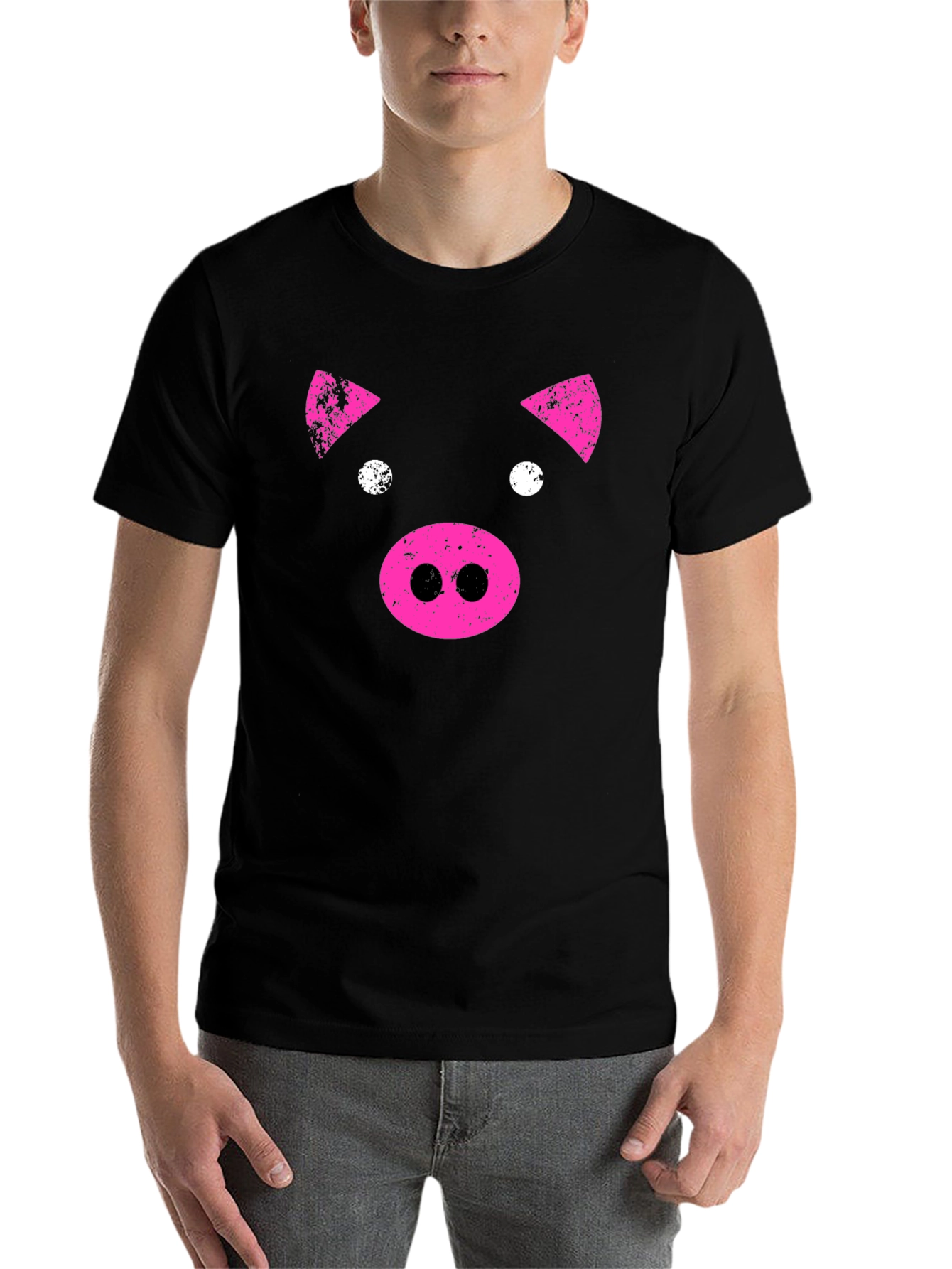 Black Pink Pig Graphic Tee - Black Casual T-Shirt view 7