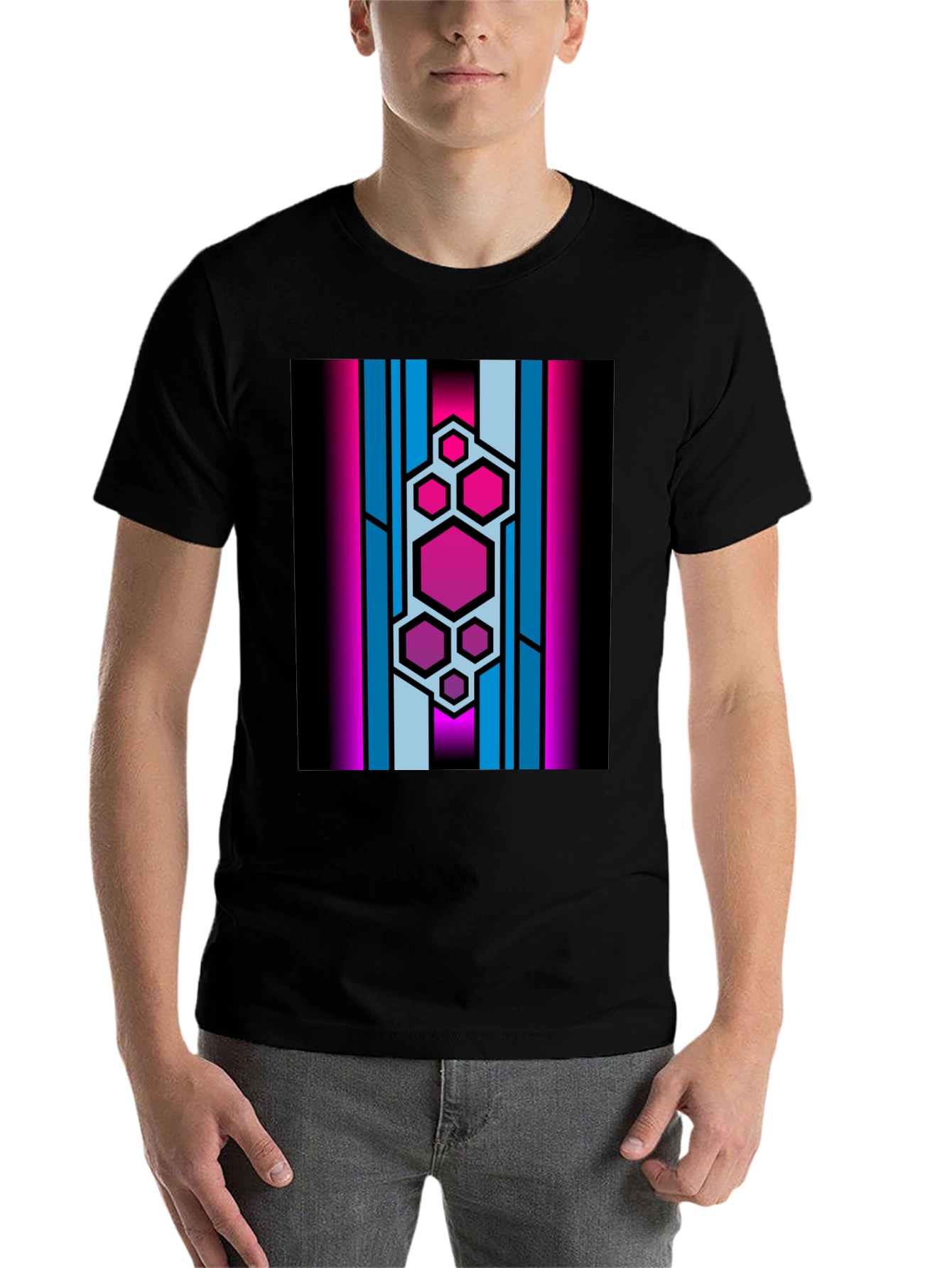 Black Hexagon Stripe Graphic Black T-Shirt view 7