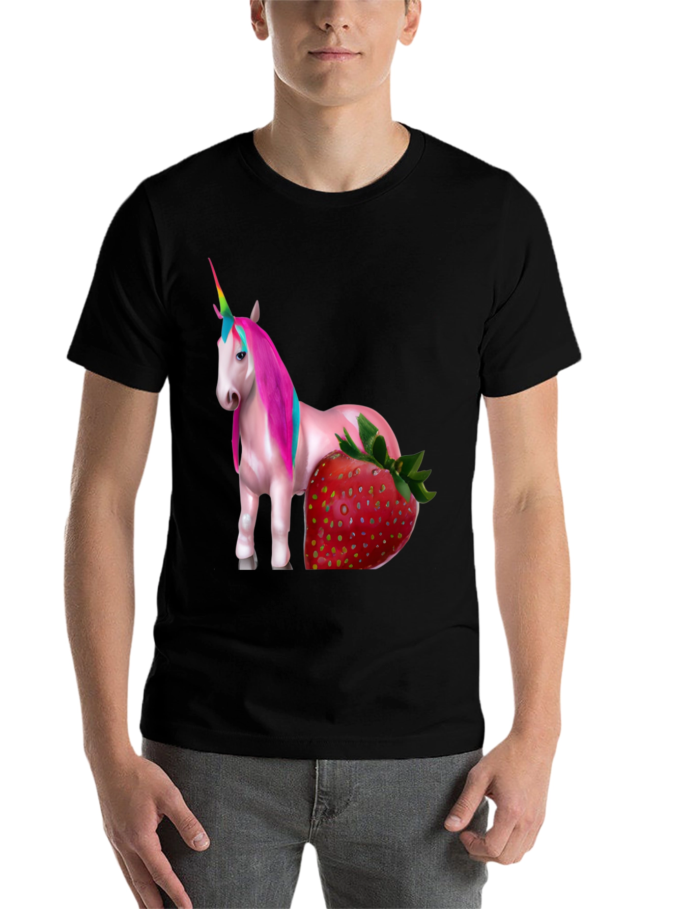 Black Unicorn Strawberry Graphic T-Shirt view 7