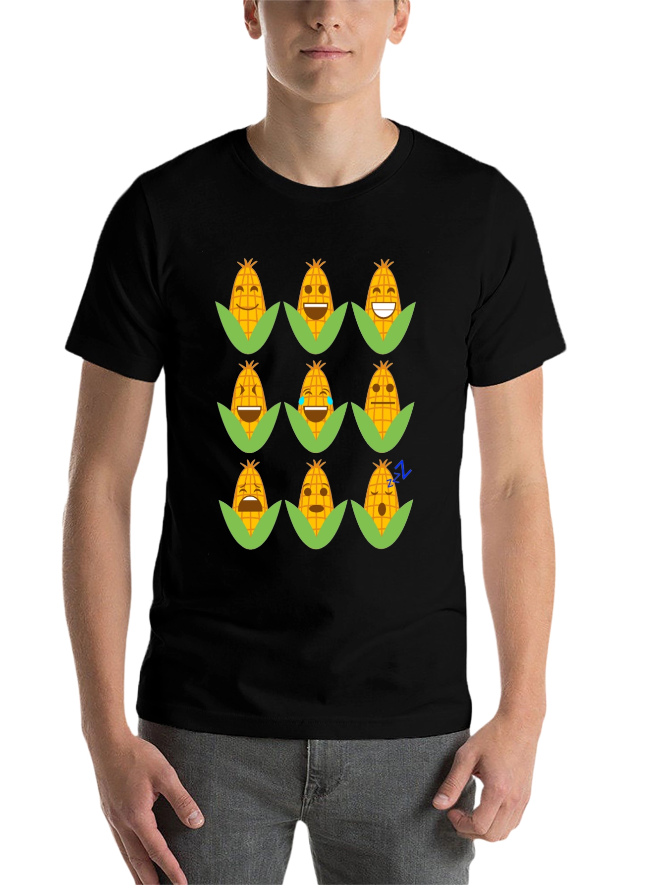 Black Emoji Corn Black T-Shirt - Fun Foodie Tee view 7