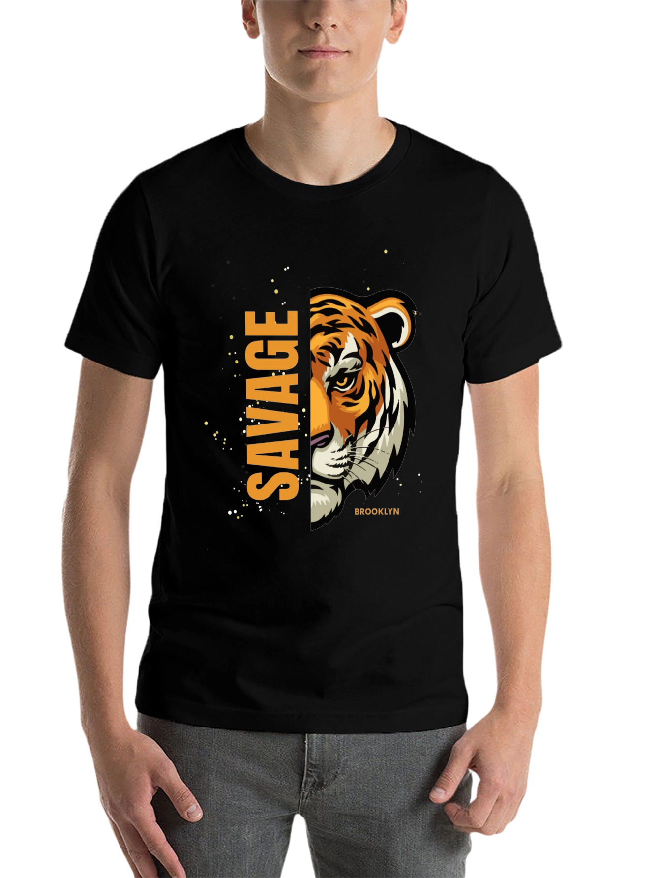 Black Savage Tiger Graphic Print T-Shirt view 7