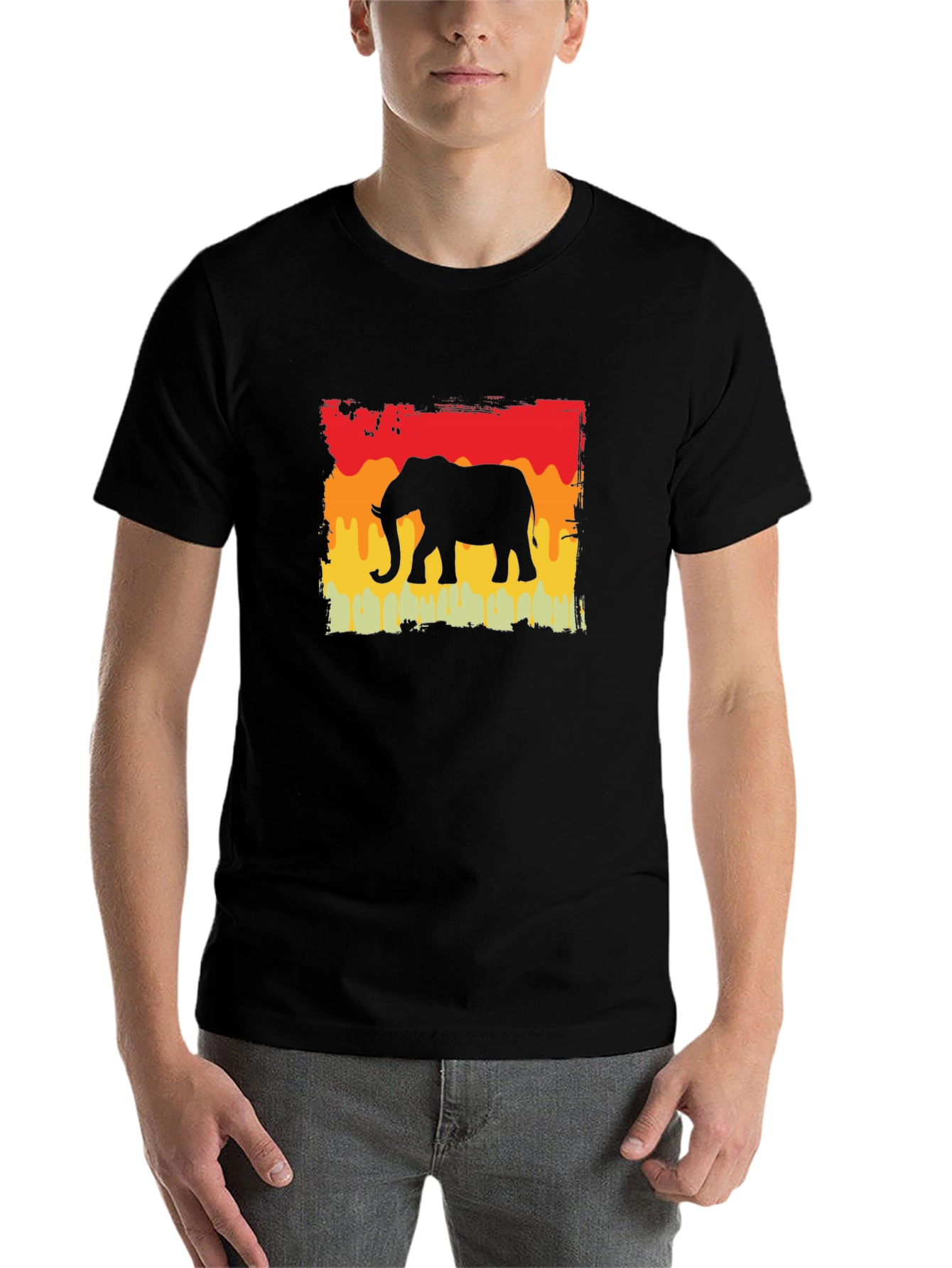 Black Elephant Silhouette Graphic Tee - Retro Style view 7