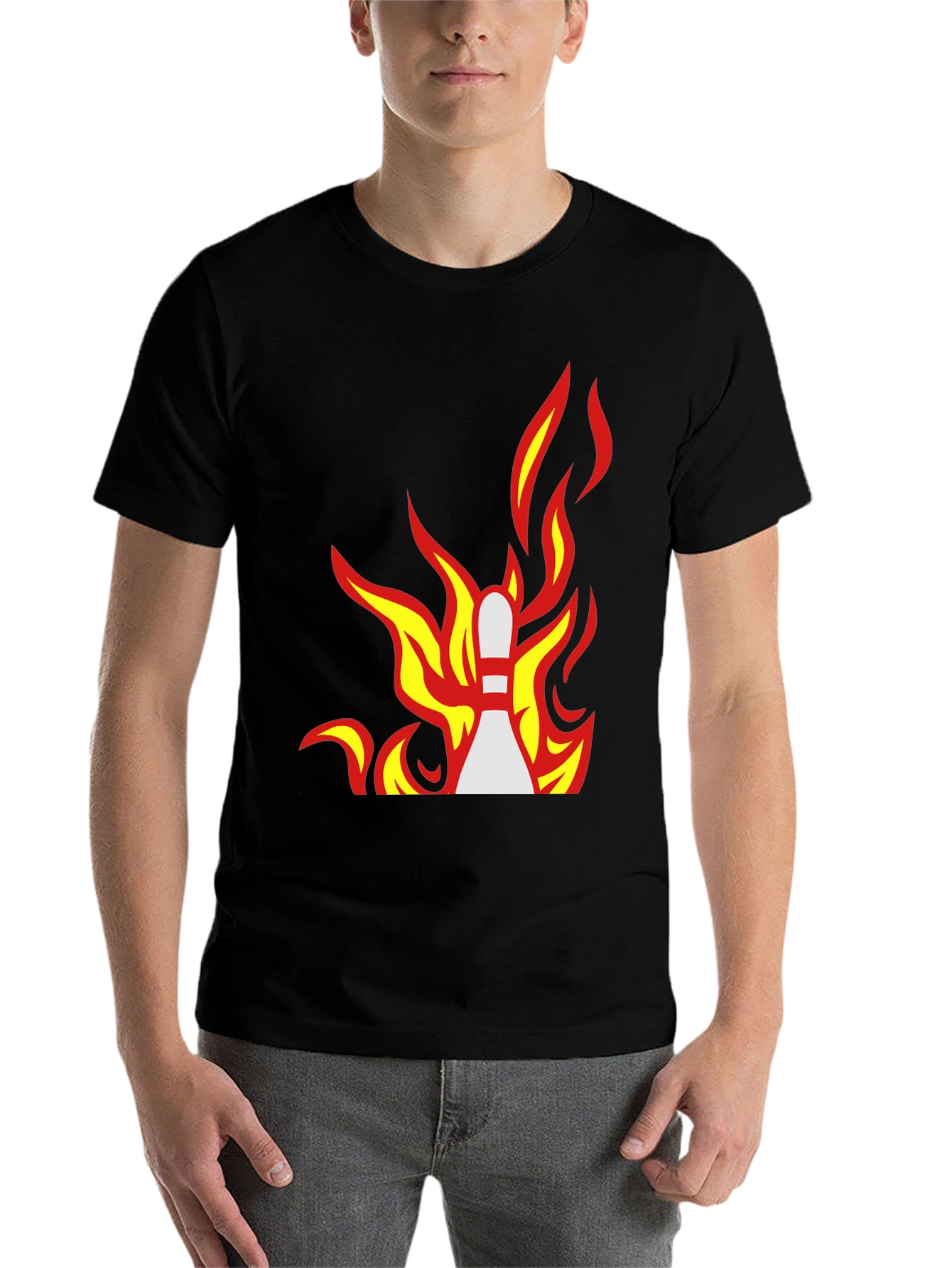 Black Flaming Bowling Pin Graphic Tee - Strike a Style! view 7