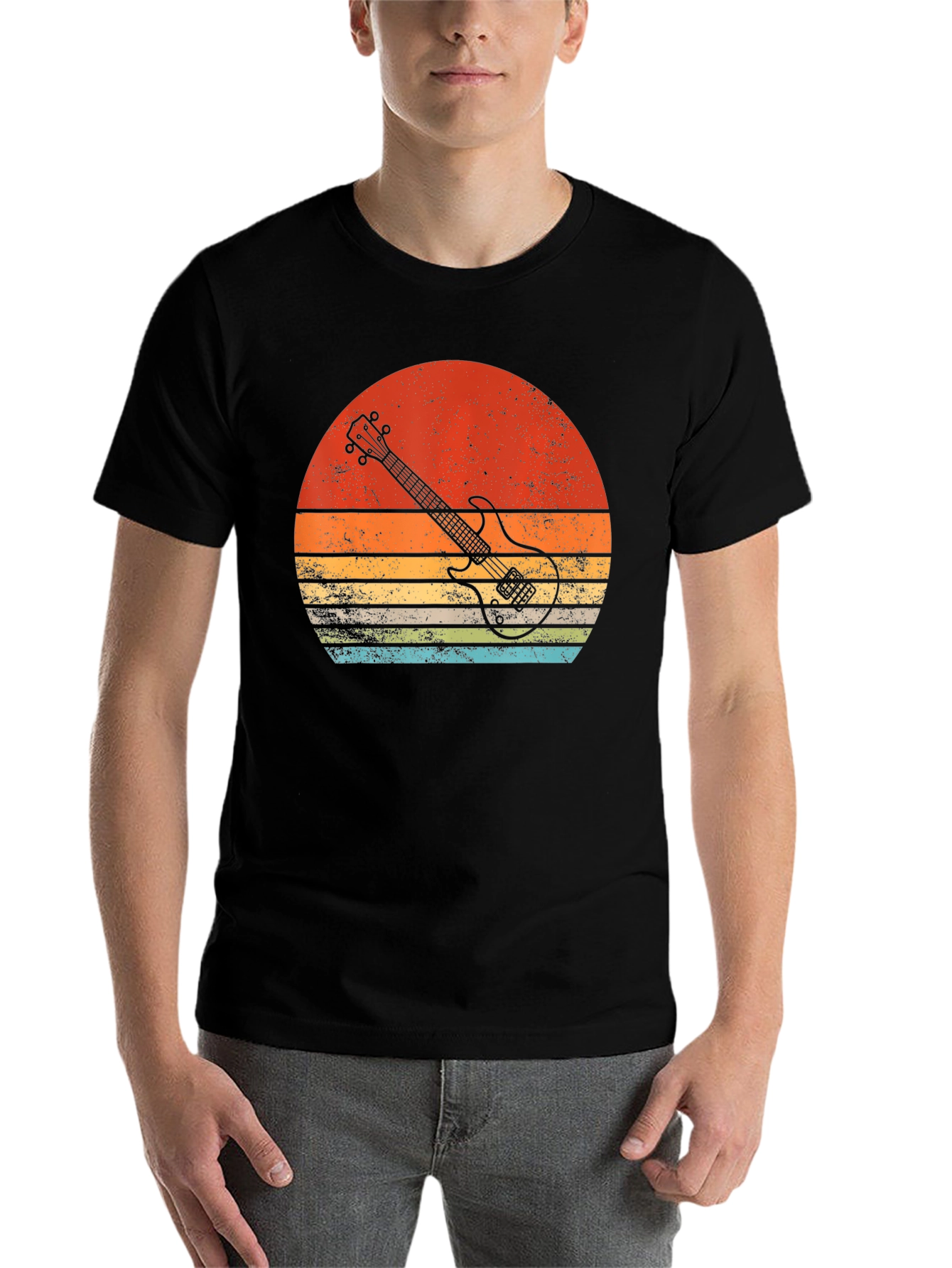 Black Retro Guitar Sunset Graphic Tee view 7